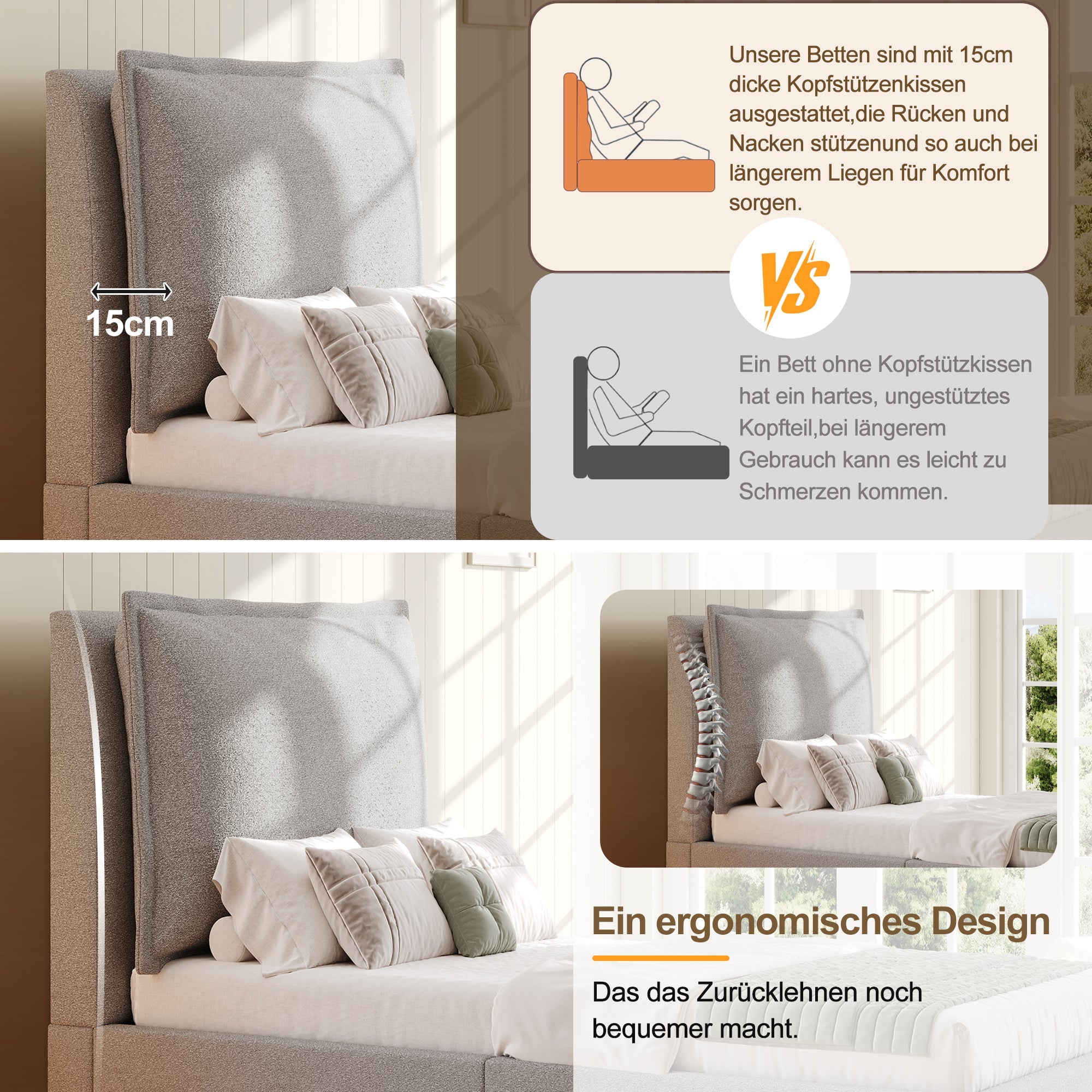 Logidon gestoffeerd bed 90x200 cm functioneel bed grote lade grijze chenille