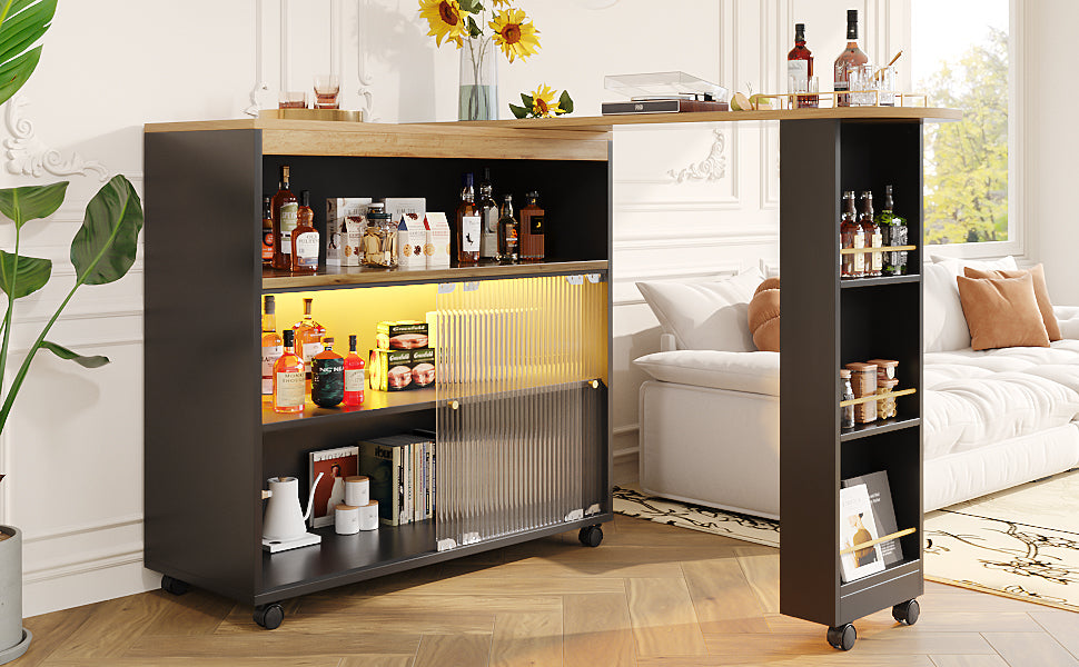 Logidon Uitschuifbare bartafel met opbergruimte en LED 138 tot 204 cm