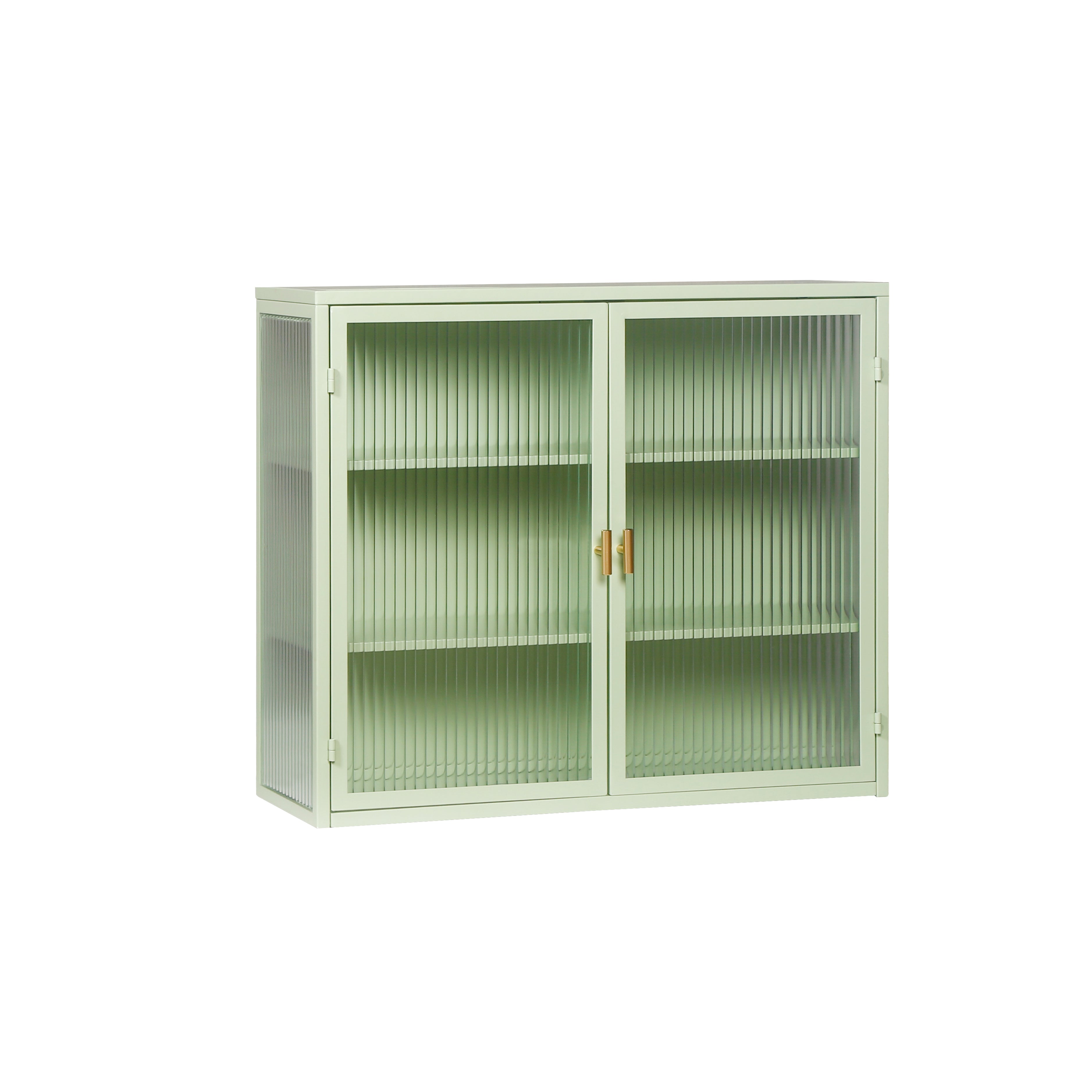 Logidon 70 cm glazen wandvitrinekast met twee deuren mintgroen drie niveaus