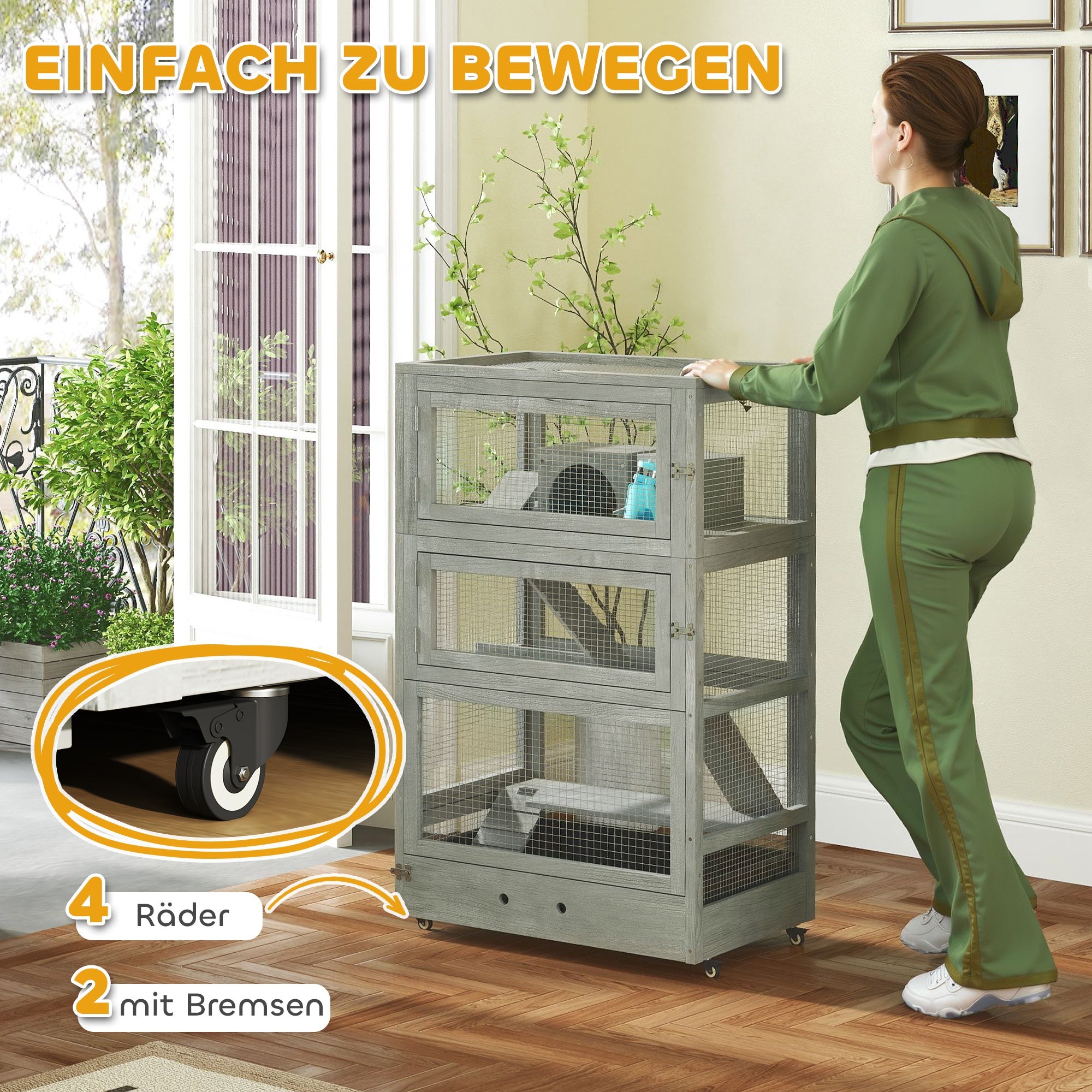 Logidon Dwerghamsterkooi Hout Grijs 65x45x109 cm met slot