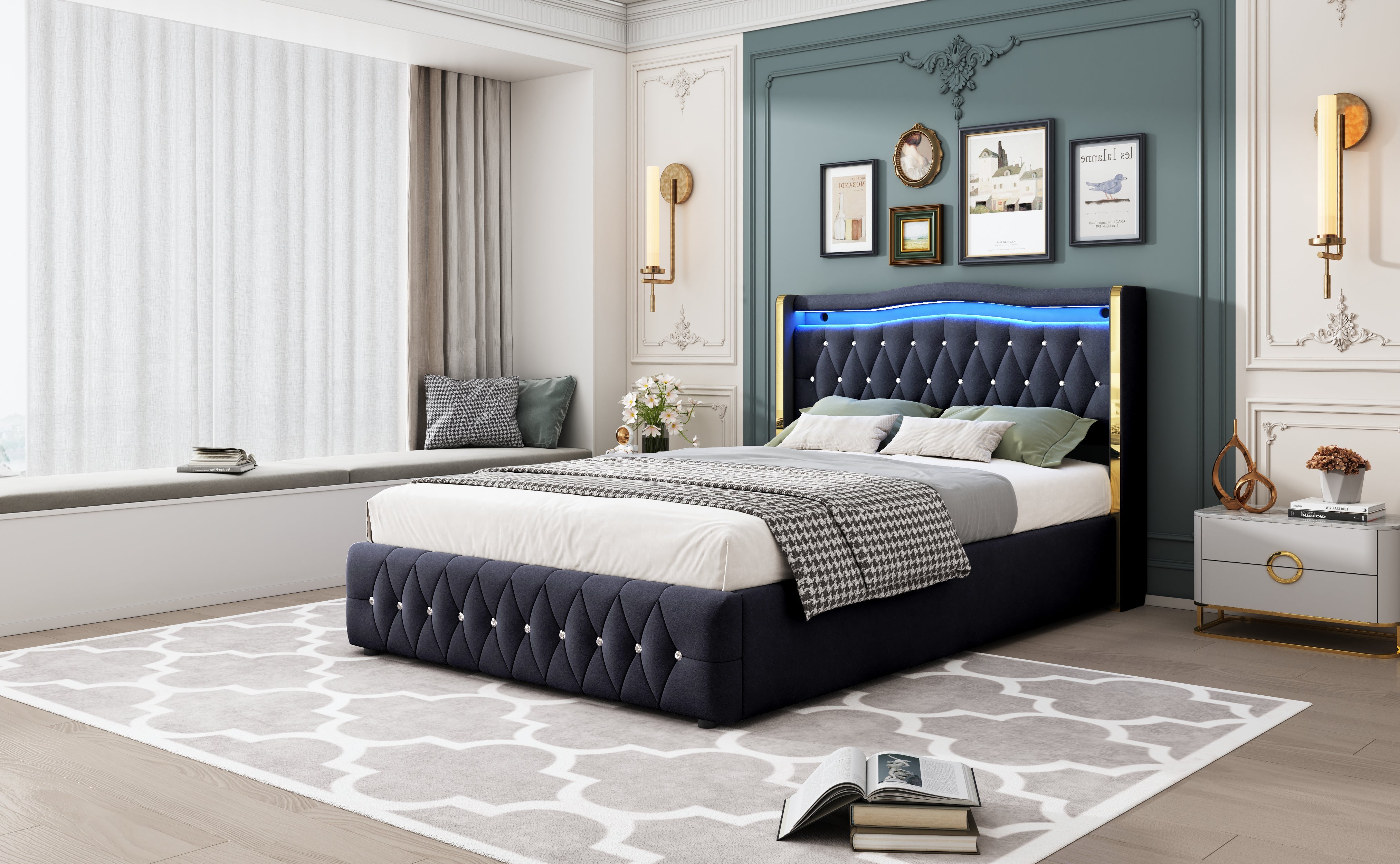 Logidon gestoffeerd bed 140x200 cm Velvet Black LED-verlichting