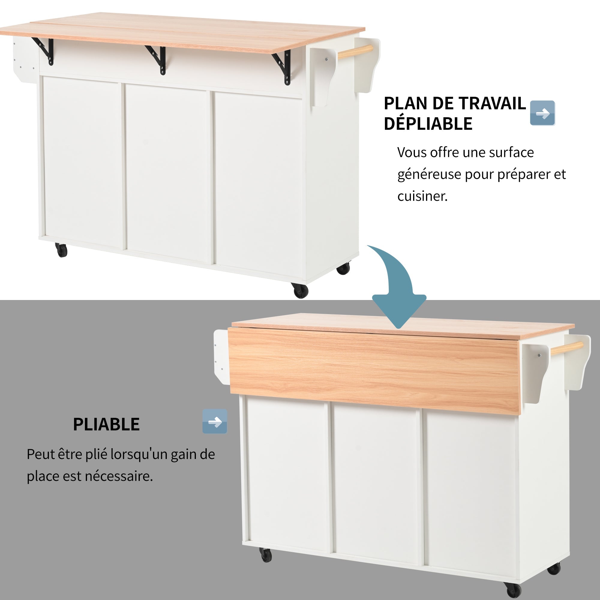 Logidon Kitchen Island White Folding Worktop Storage Door