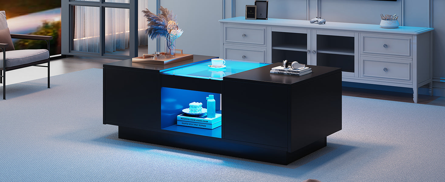 Logidon Zwarte salontafel 100x50x35,5 cm glaspanelen LED