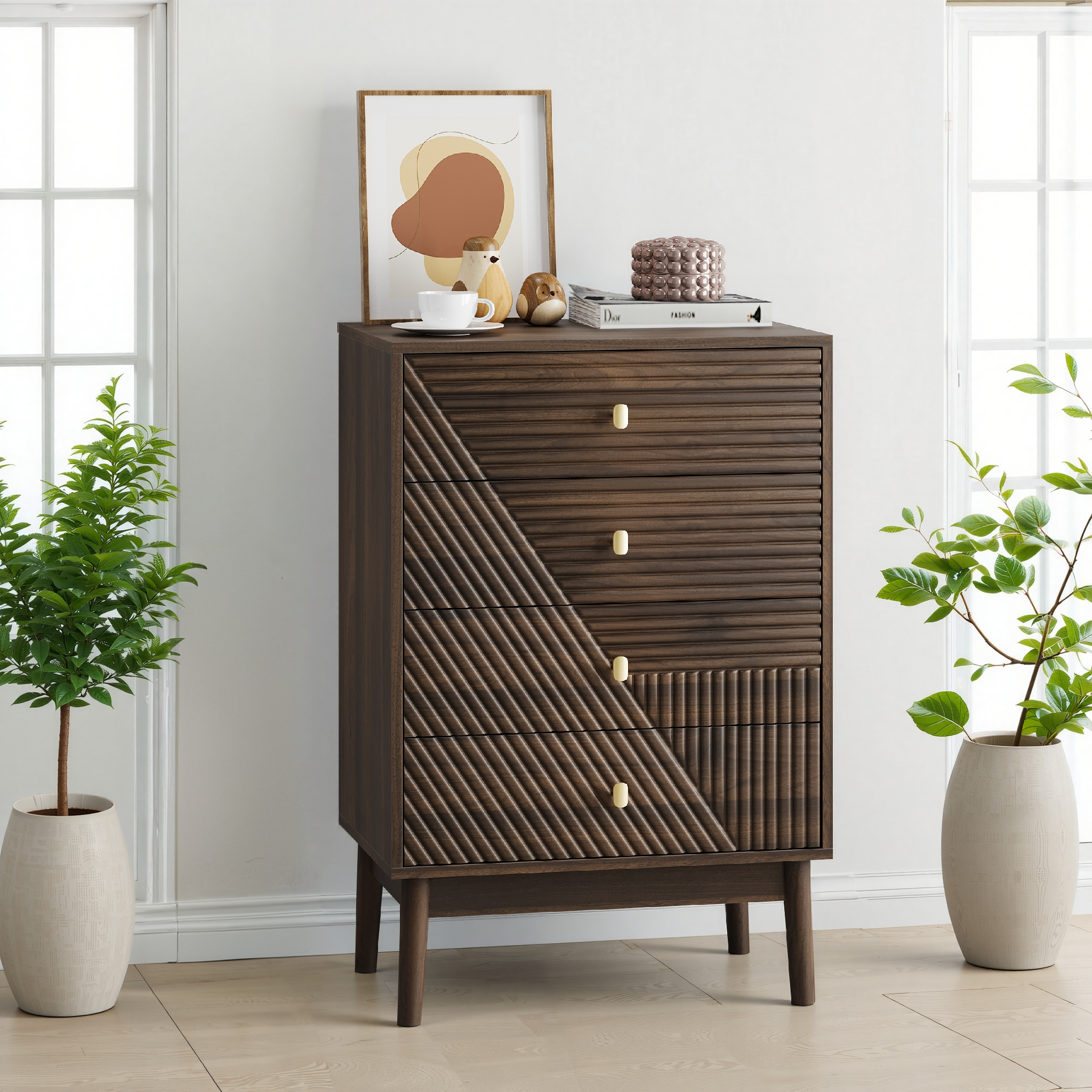 Logidon Notenhouten ladekast 60x40x90 cm met 4 lades