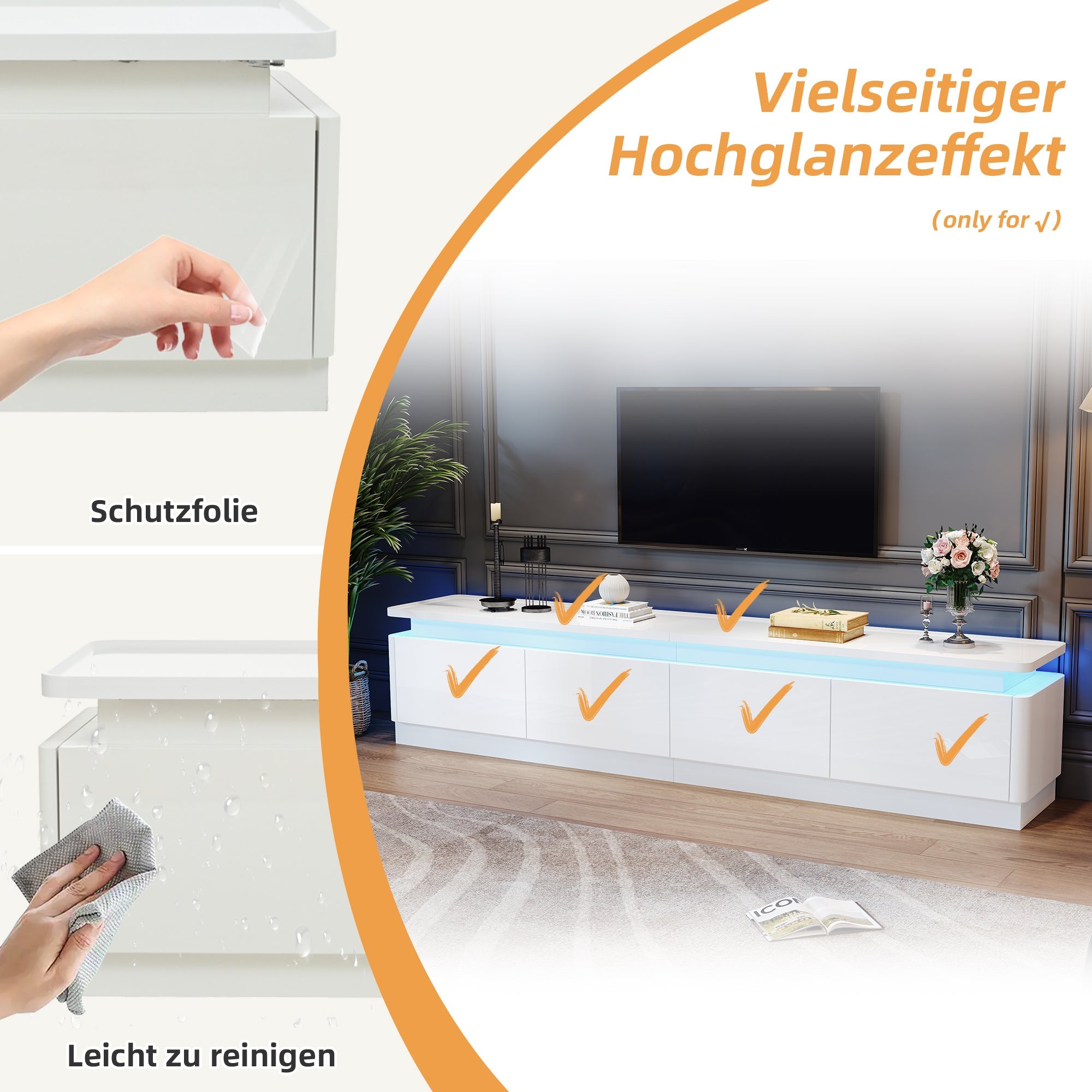 Logidon TV-meubel wit 180x34x40 cm met LED-verlichting 4 lades