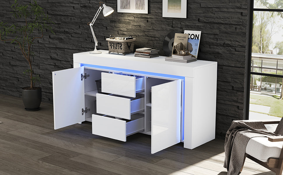 Logidon wit hoogglans dressoir 140x40x65 cm met LED verlichting