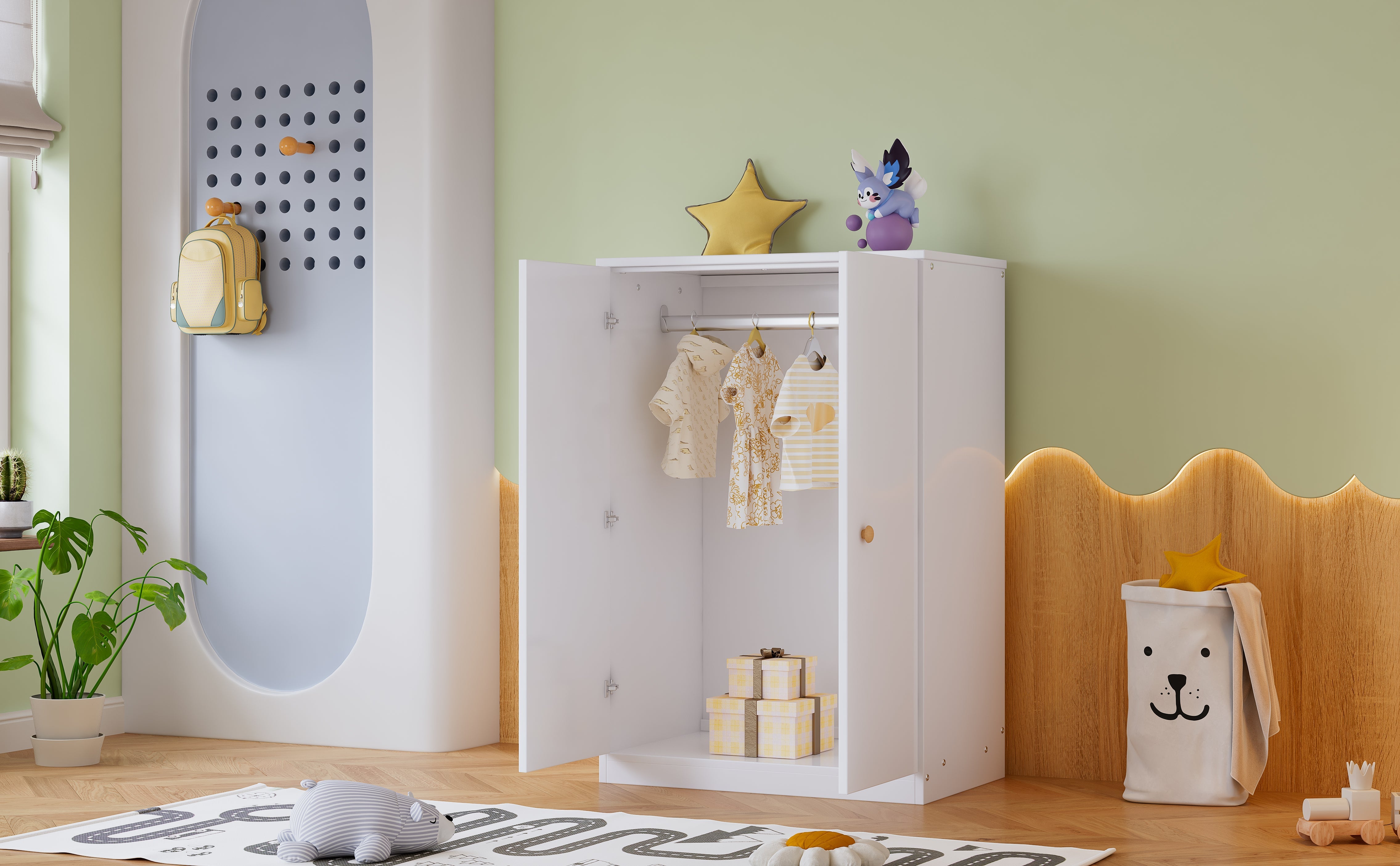 Logidon Small Wardrobe With Rod 2 Doors White MDF
