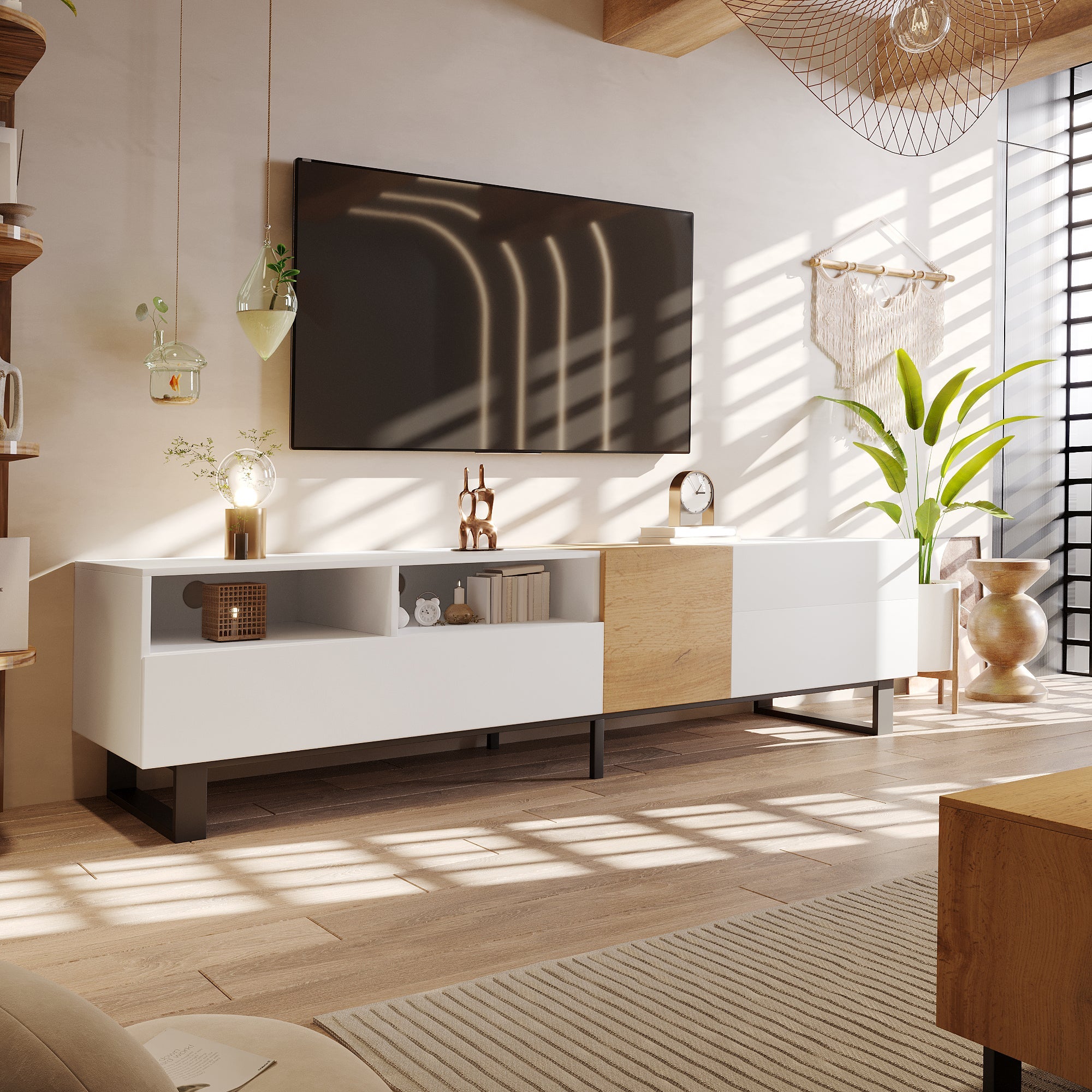 Logidon Modern TV cabinet white wood look 180x50x38 cm