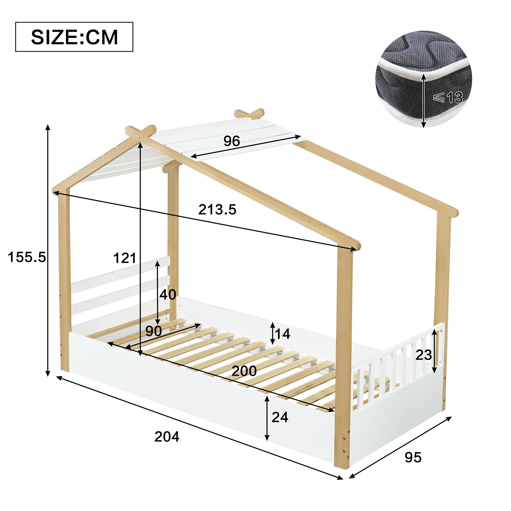 Logidon kinderbed 90x200 cm wit naturel - houten huis design lattenbodem
