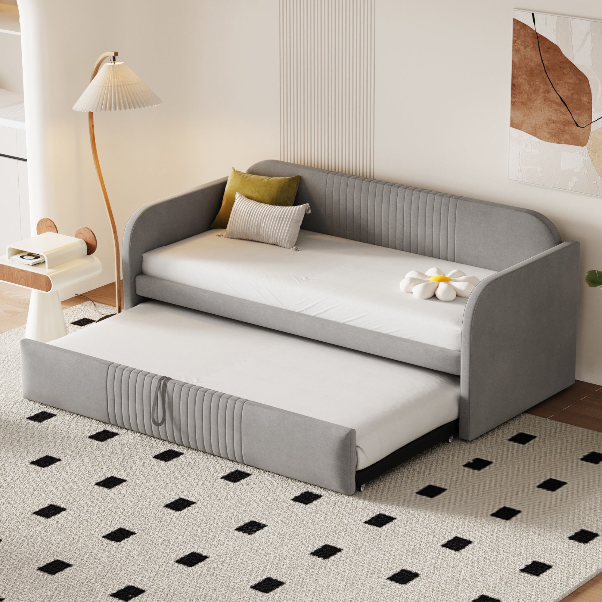 Logidon gestoffeerd bed slaapbank 90/180x190 cm lichtgrijs