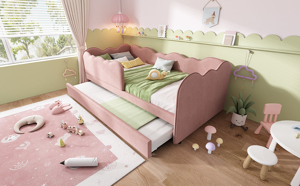 Logidon gestoffeerd dagbed 90x190 roze met uitschuifbaar bed