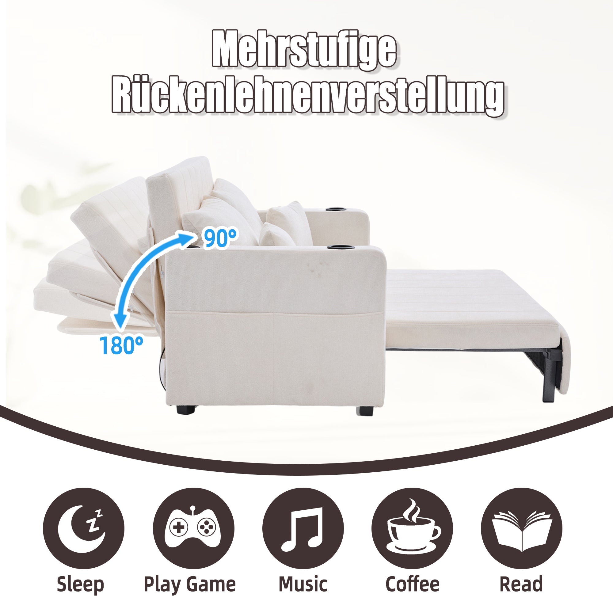 Logidon Beige Fluweel Multifunctionele Stoffen Bank Uitschuifbaar USB
