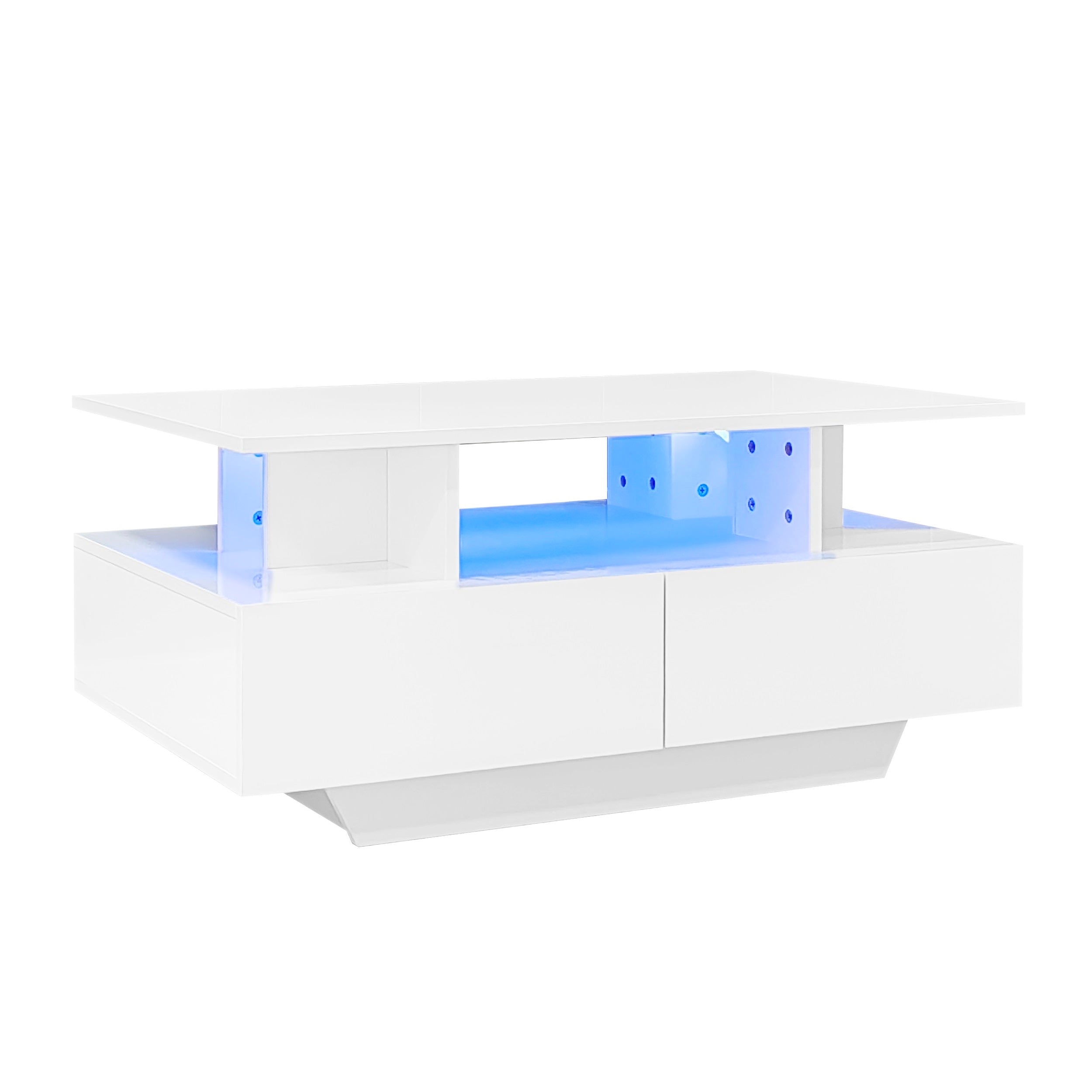 Logidon hoogglans salontafel LED, 2 lades, 90x55x41 cm wit