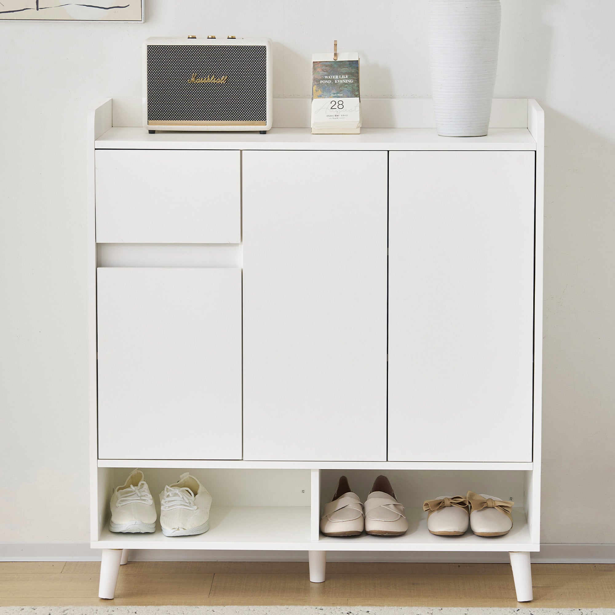 Logidon White Shoe Cabinet Chest of Drawers Adjustable Shelves 90x99x35 cm