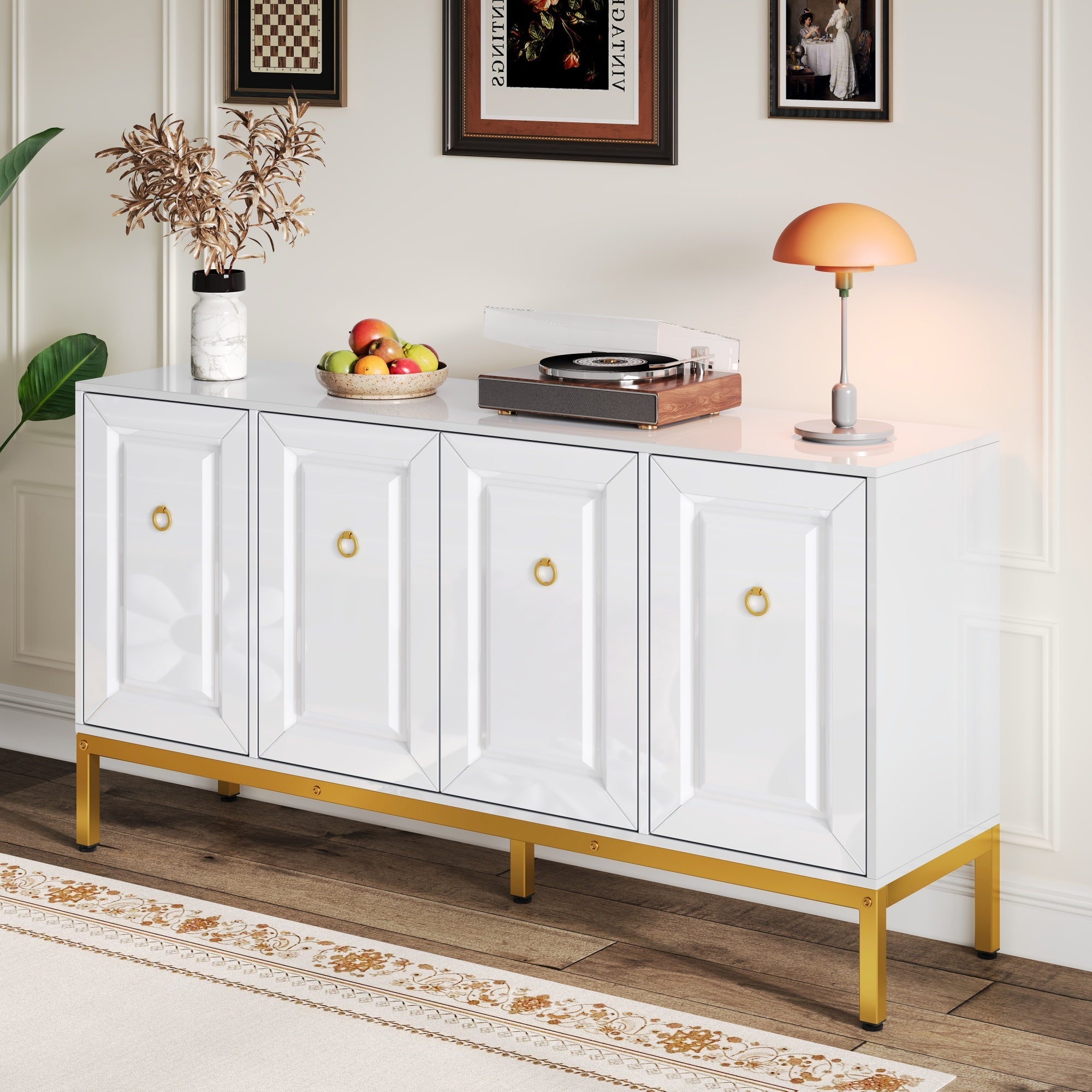 Logidon dressoir hoogglans wit 140x80x40 cm gouden handgrepen
