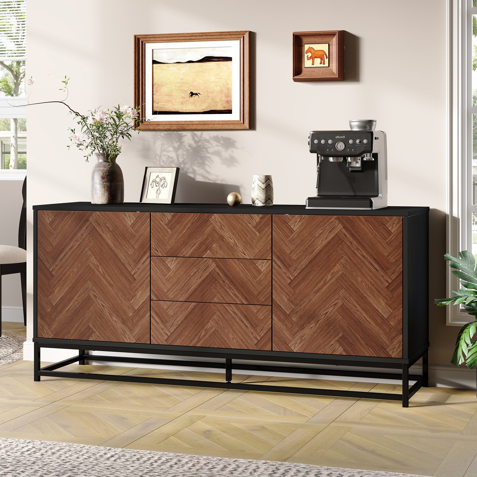 Logidon dressoir 145x40x67 Moderne ladekast 3 laden 2 deuren