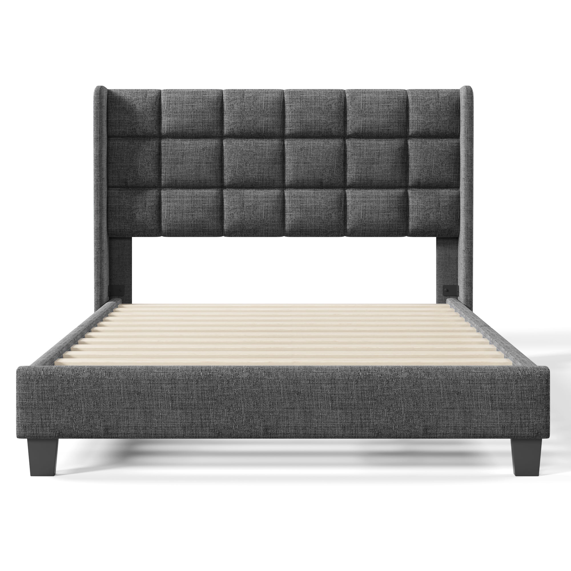 Logidon Upholstered Bed 140x200 cm Gray Linen With Padded Headboard