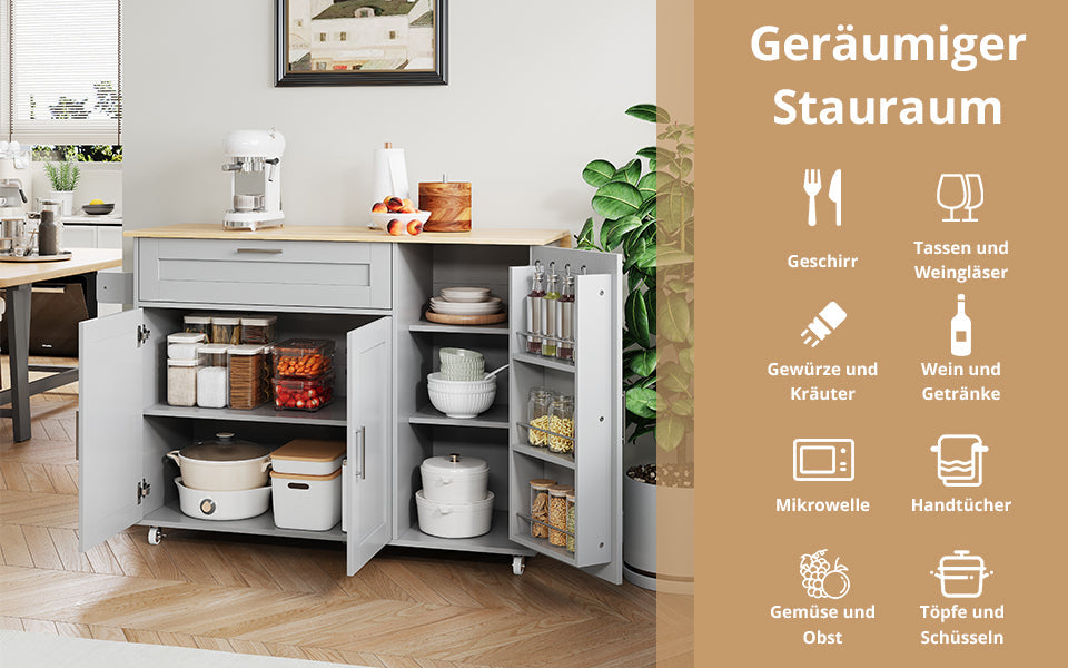 Logidon mobile kitchen table with folding top oak grain