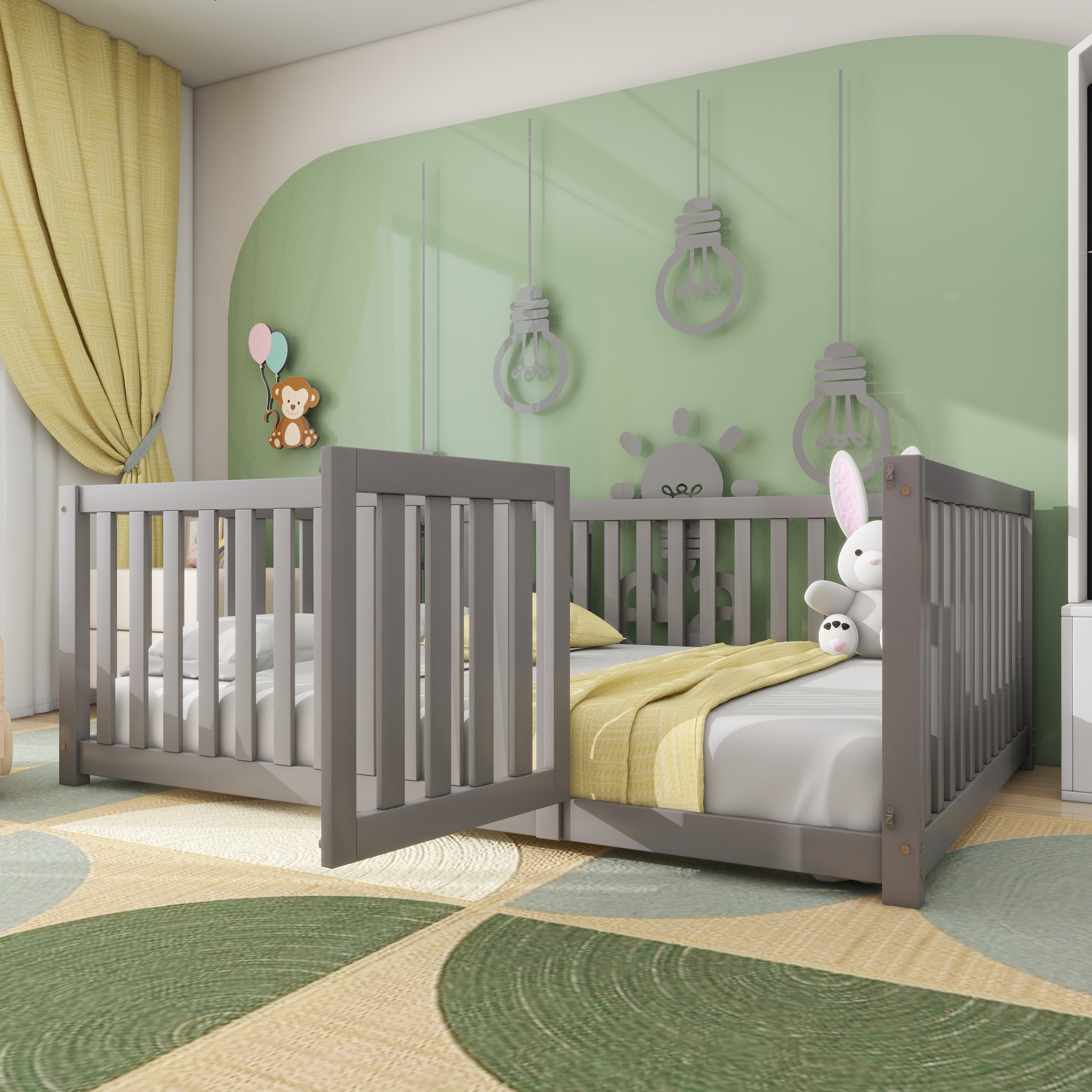 Logidon Kinderbed 140 x 200 Grijs met Deur en Hekhout