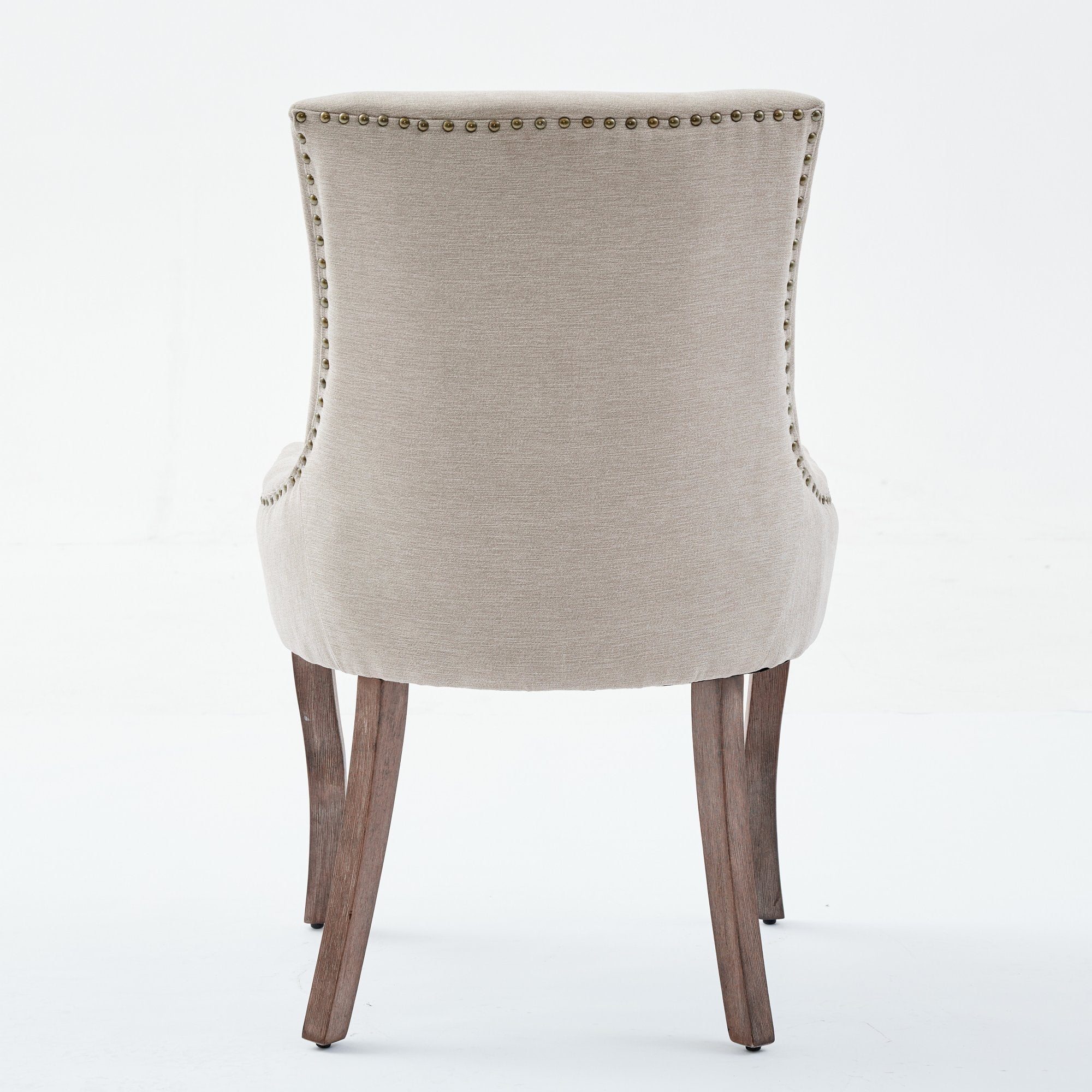 Logidon Ultra Side Dining Chair Beige Set Of 2 Bronze Nail Studs