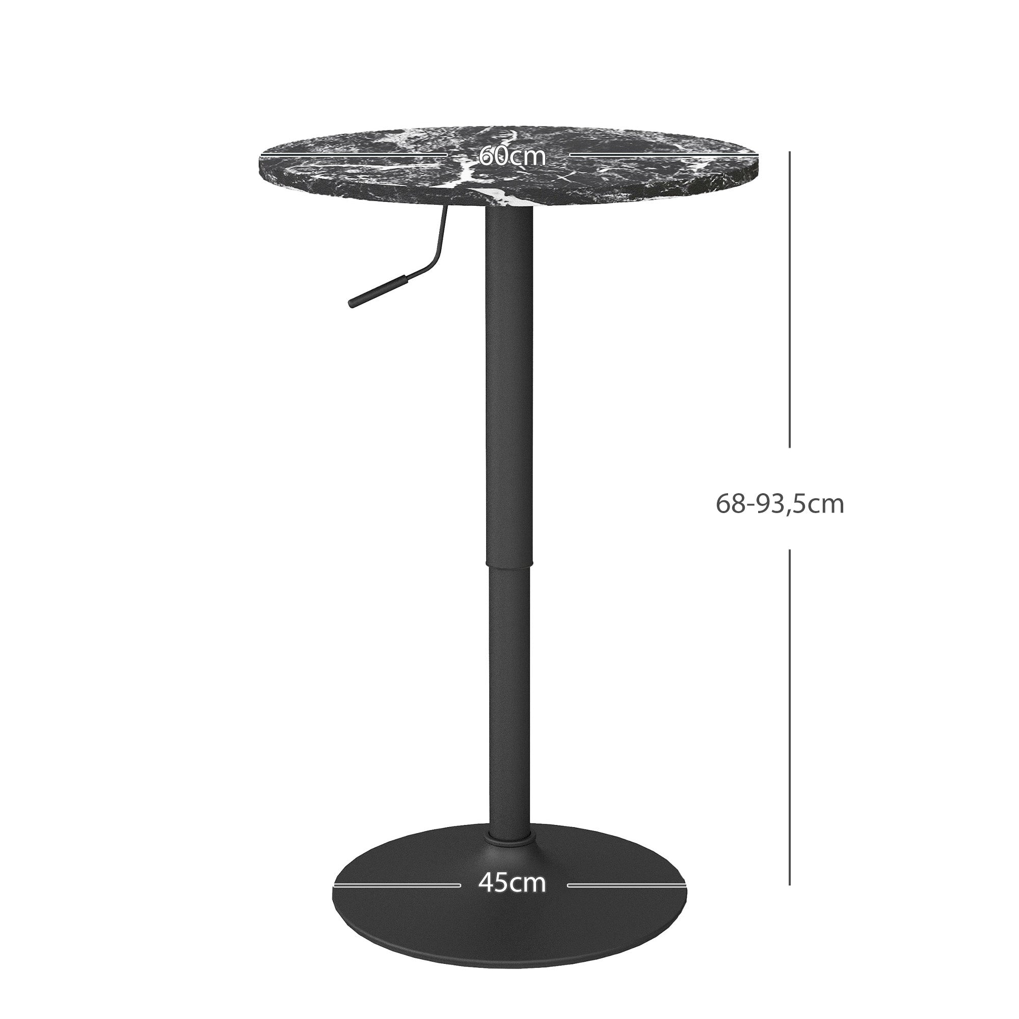 Logidon Ronde Bartafel Marmerlook Zwart Verstelbaar 60 cm 68-93,5 cm