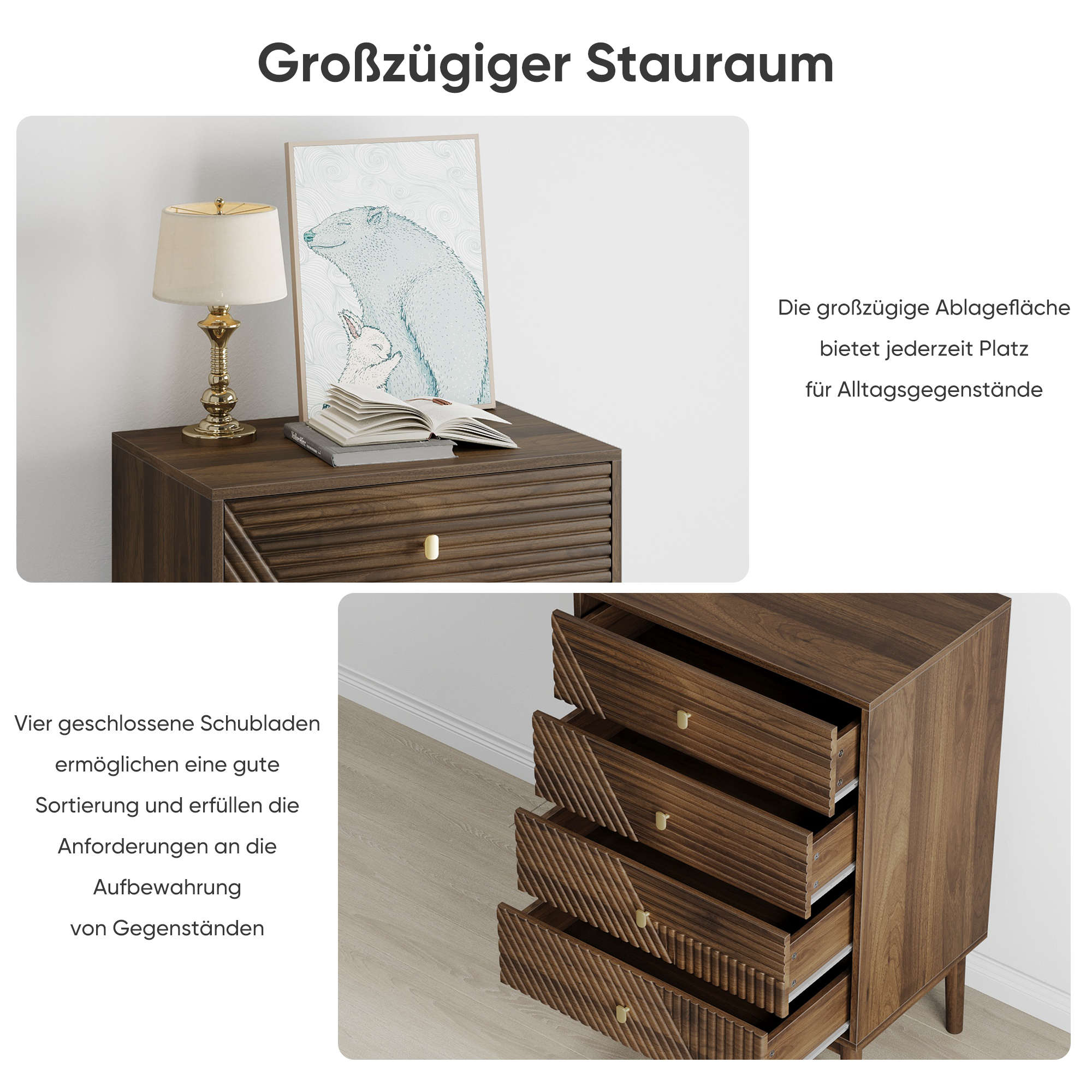 Logidon Notenhouten ladekast 60x40x90 cm met 4 lades