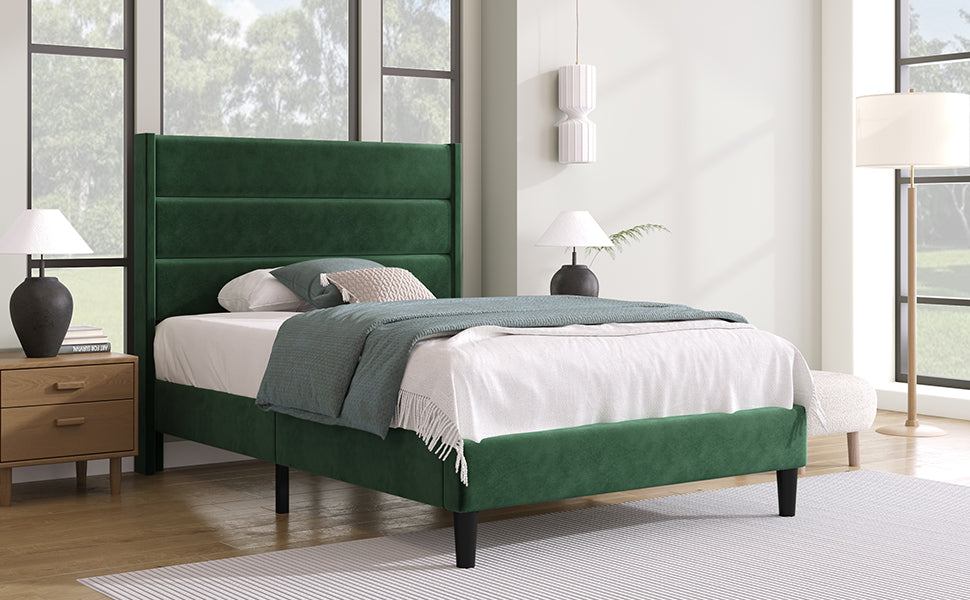 Logidon gestoffeerd bed 90x200 cm donkergroen fluwelen bekleding modern design