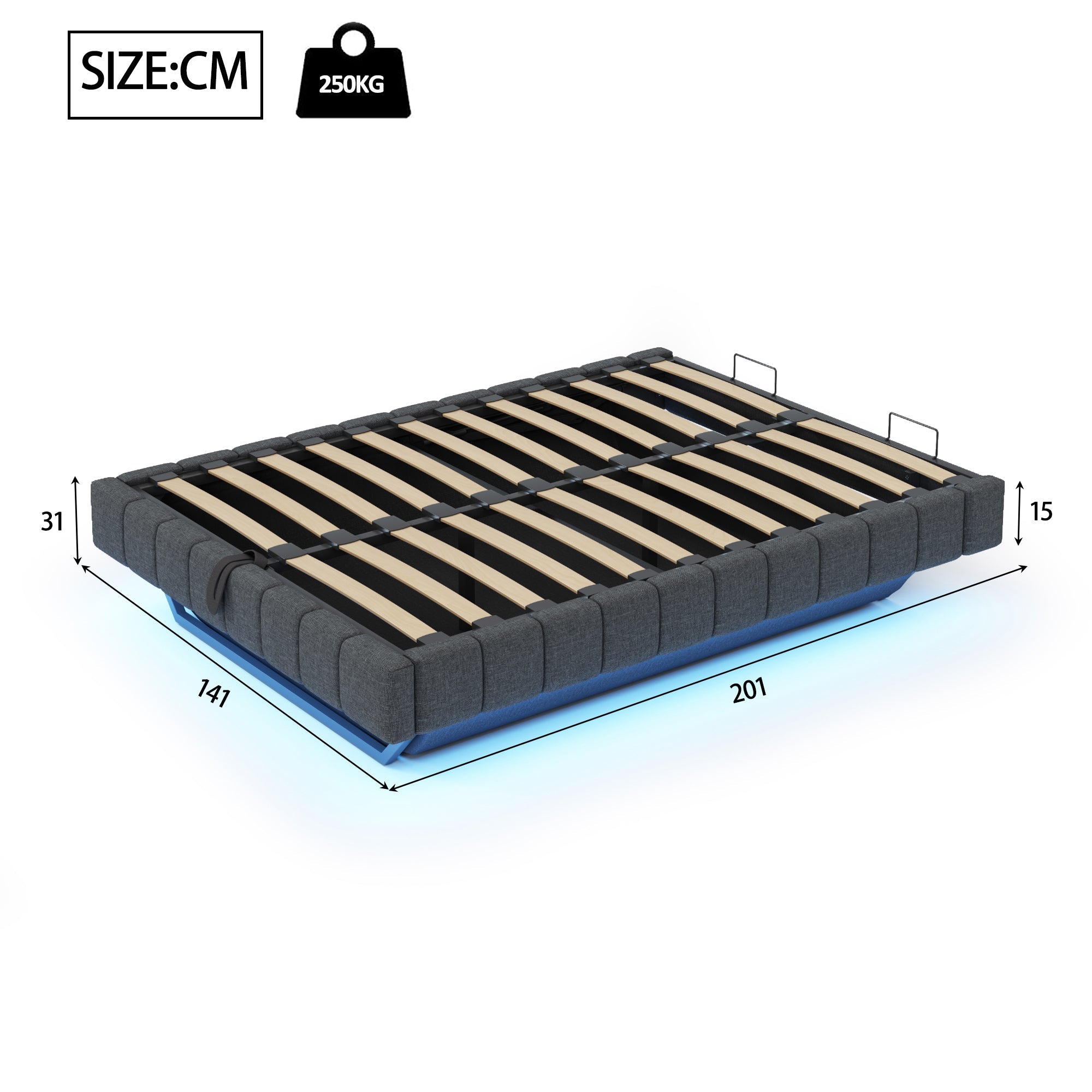 Logidon gestoffeerd bed 140x200 cm met opbergruimte LED licht linnengrijs