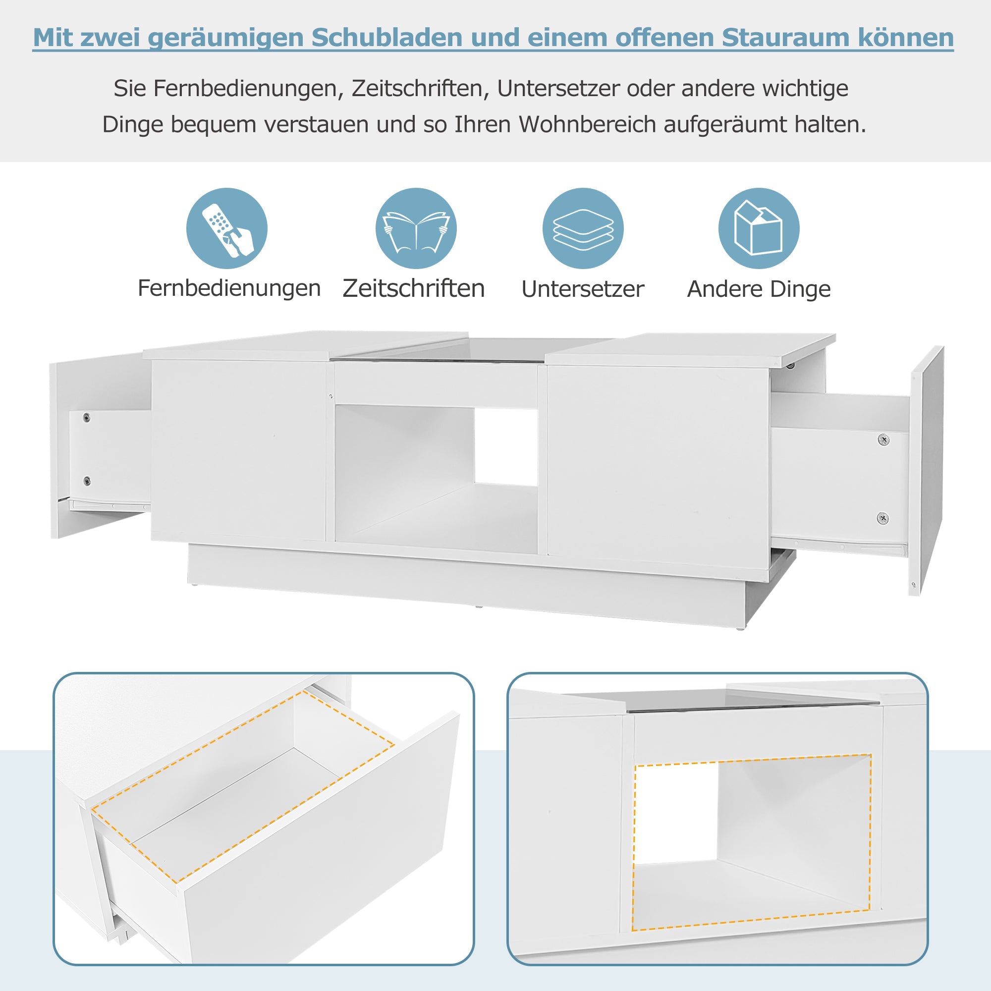 Logidon Witte Salontafel 100x50x35,5 cm Met Glazen Paneel LED