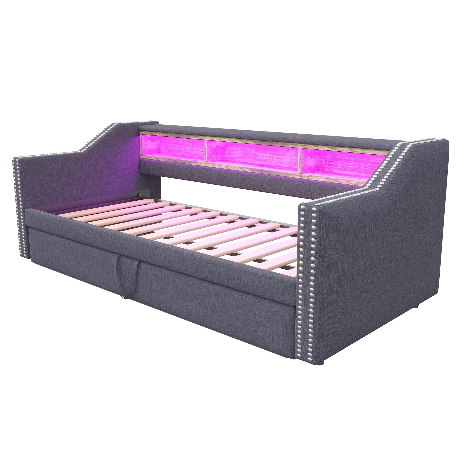 Logidon uitschuifbare slaapbank 90/180x190 cm donkergrijs LED USB