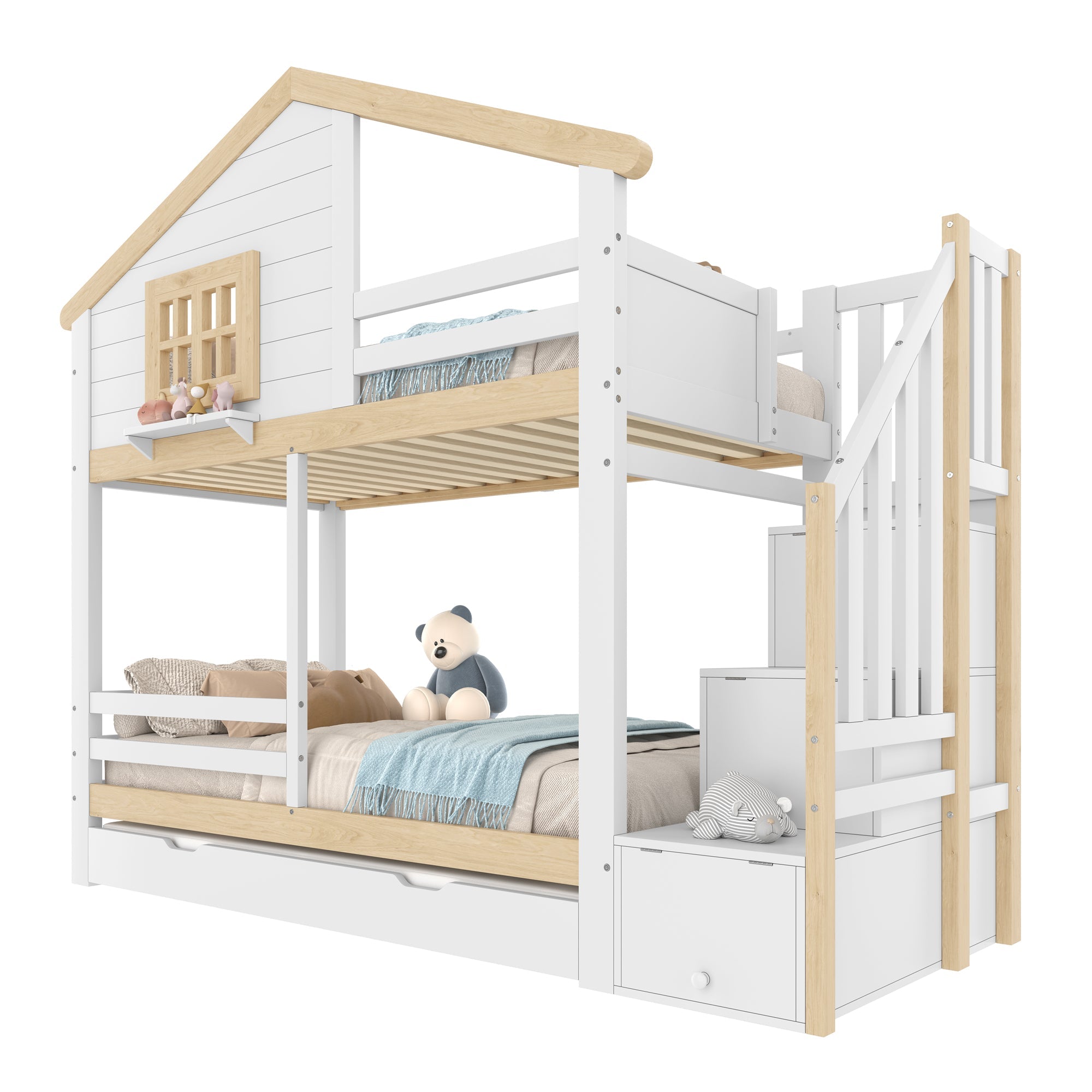 Logidon stapelbed 90x200 cm wit naturel uitschuifbed