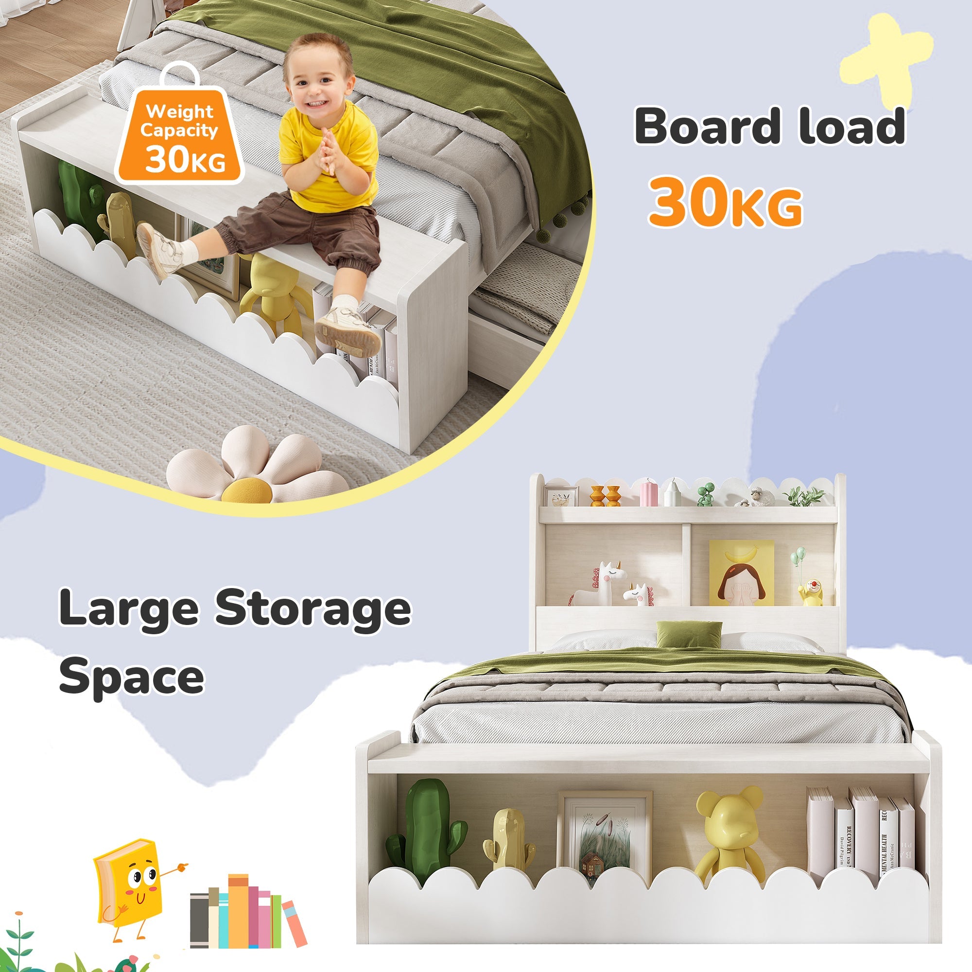 Logidon kinderbed 90x200 wit eiken opberglades