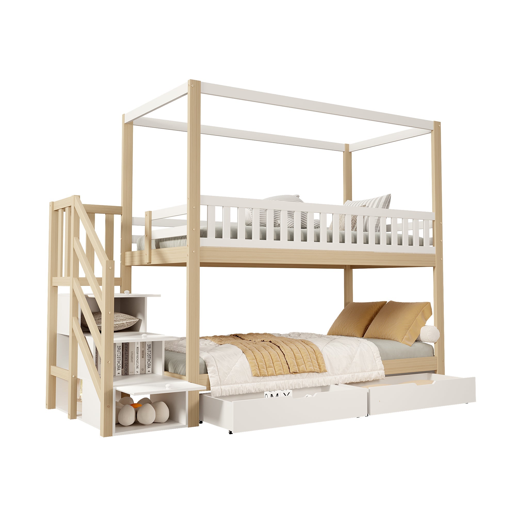Logidon stapelbed 90x200 cm massief houten huisvorm met veiligheidsladder