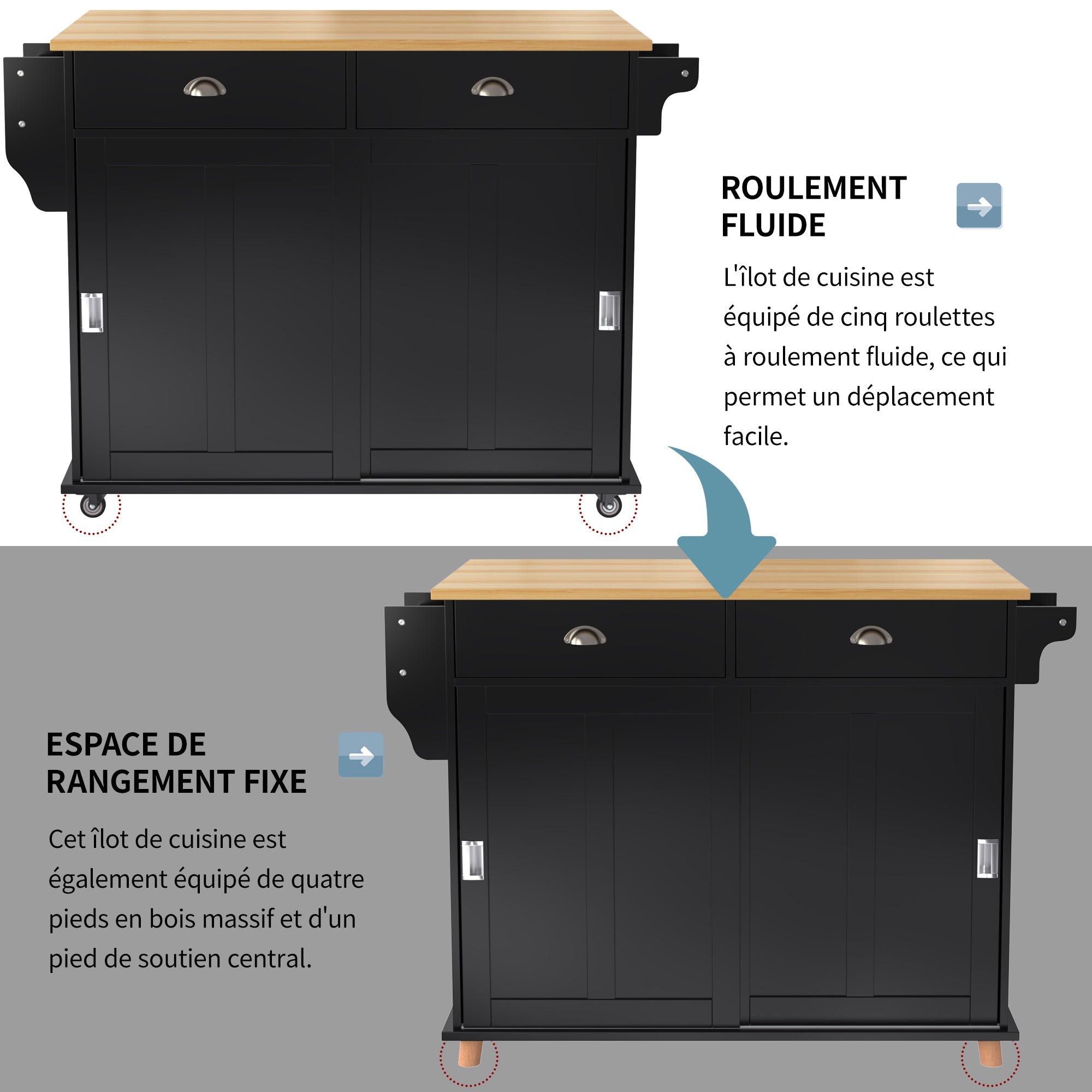 Logidon Sideboard Dining Room Trolley 112x70x94 cm Black Folding Plate