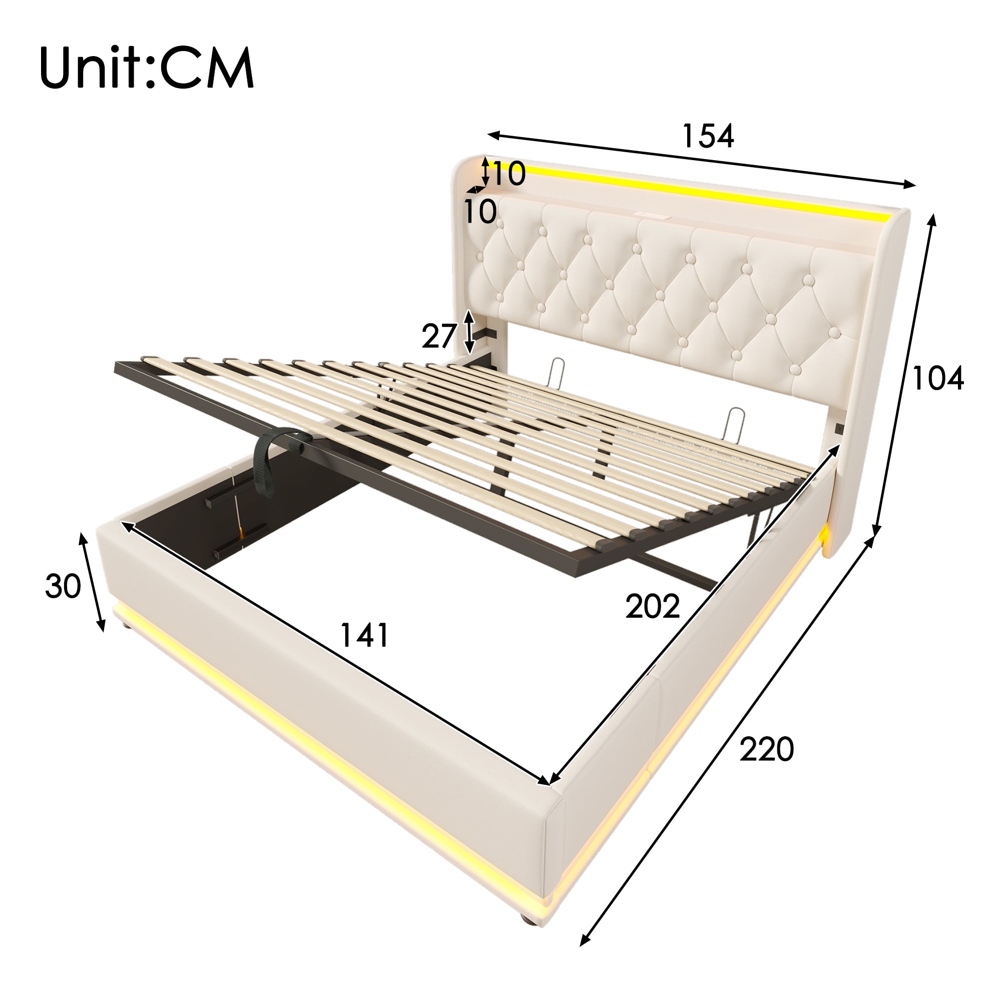 Logidon gestoffeerd bed tweepersoonsbed 140x200 cm wit PU 360 Surround LED