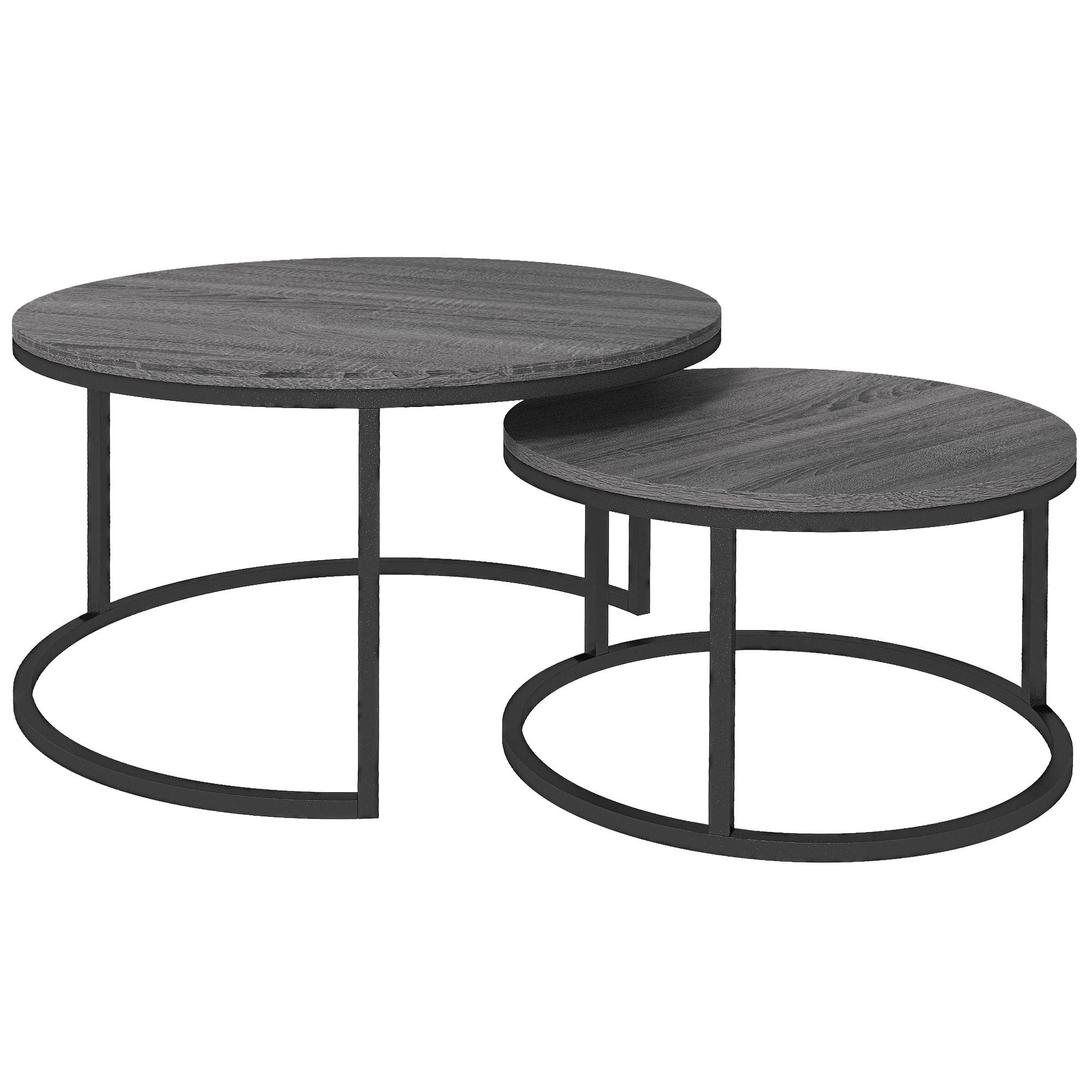 Logidon ronde salontafel set van 2 houtlook stapelbaar metalen frame