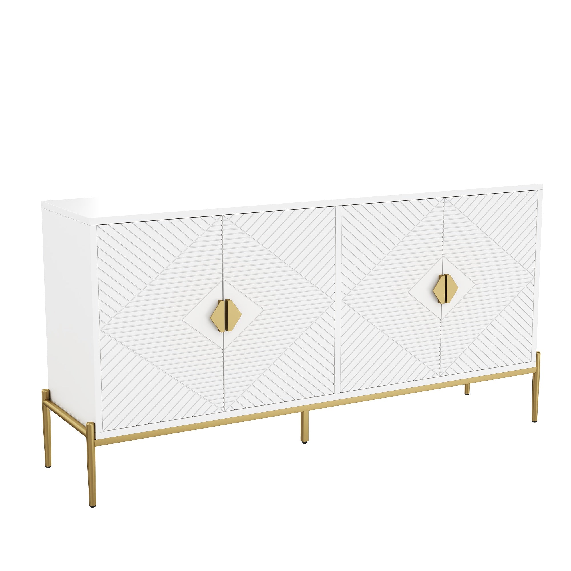 Logidon Modern dressoir wit met gouden details, 4 deuren, 162x40x80