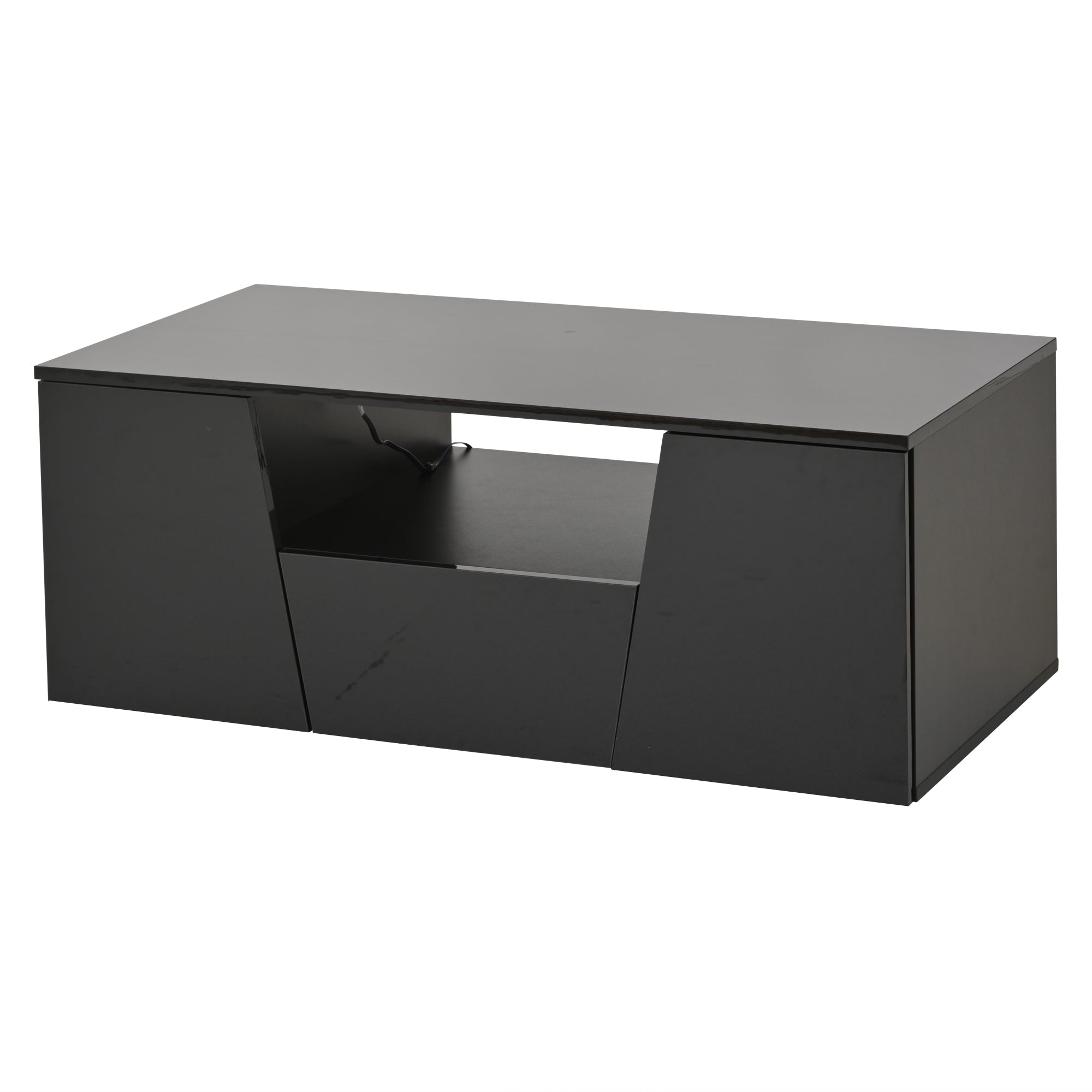 Logidon coffee table 100x50x40 cm black with LED 2 cabinets 1 drawer