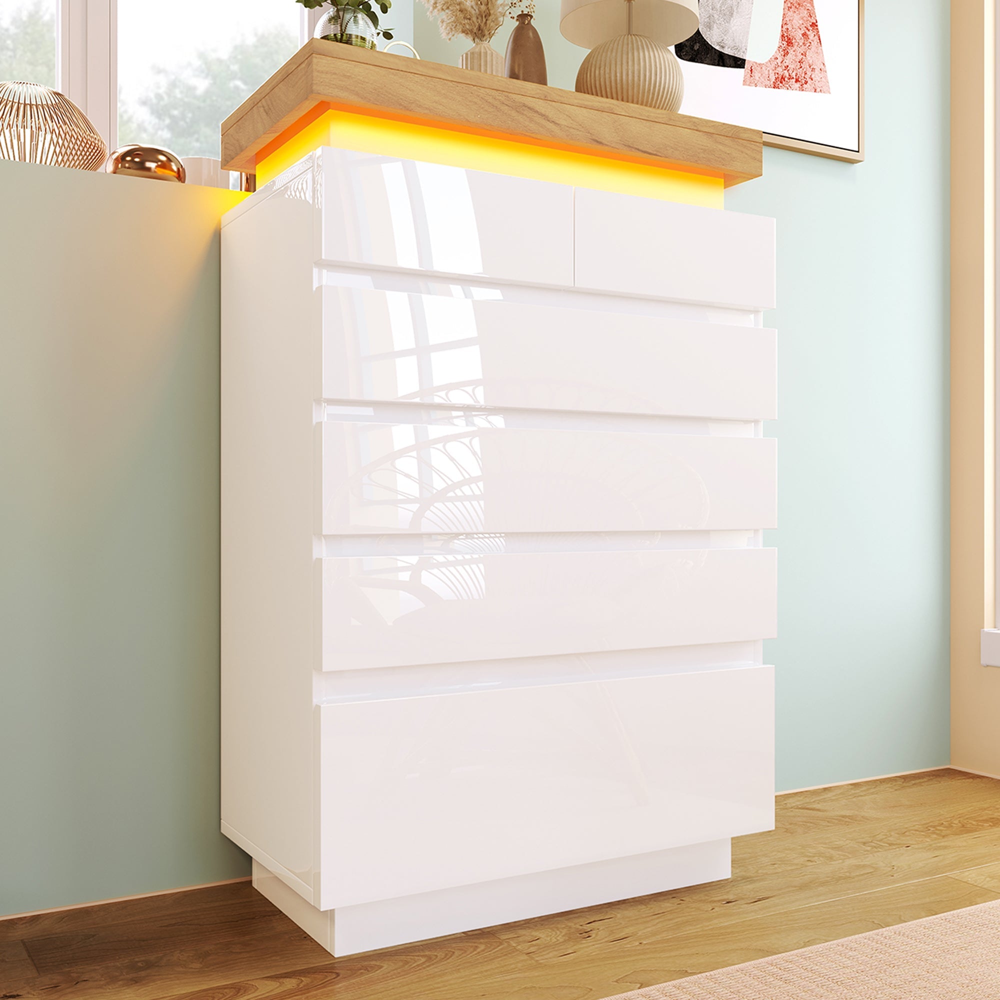 Logidon sideboard 6 drawers white 115x73x39 cm LED app control
