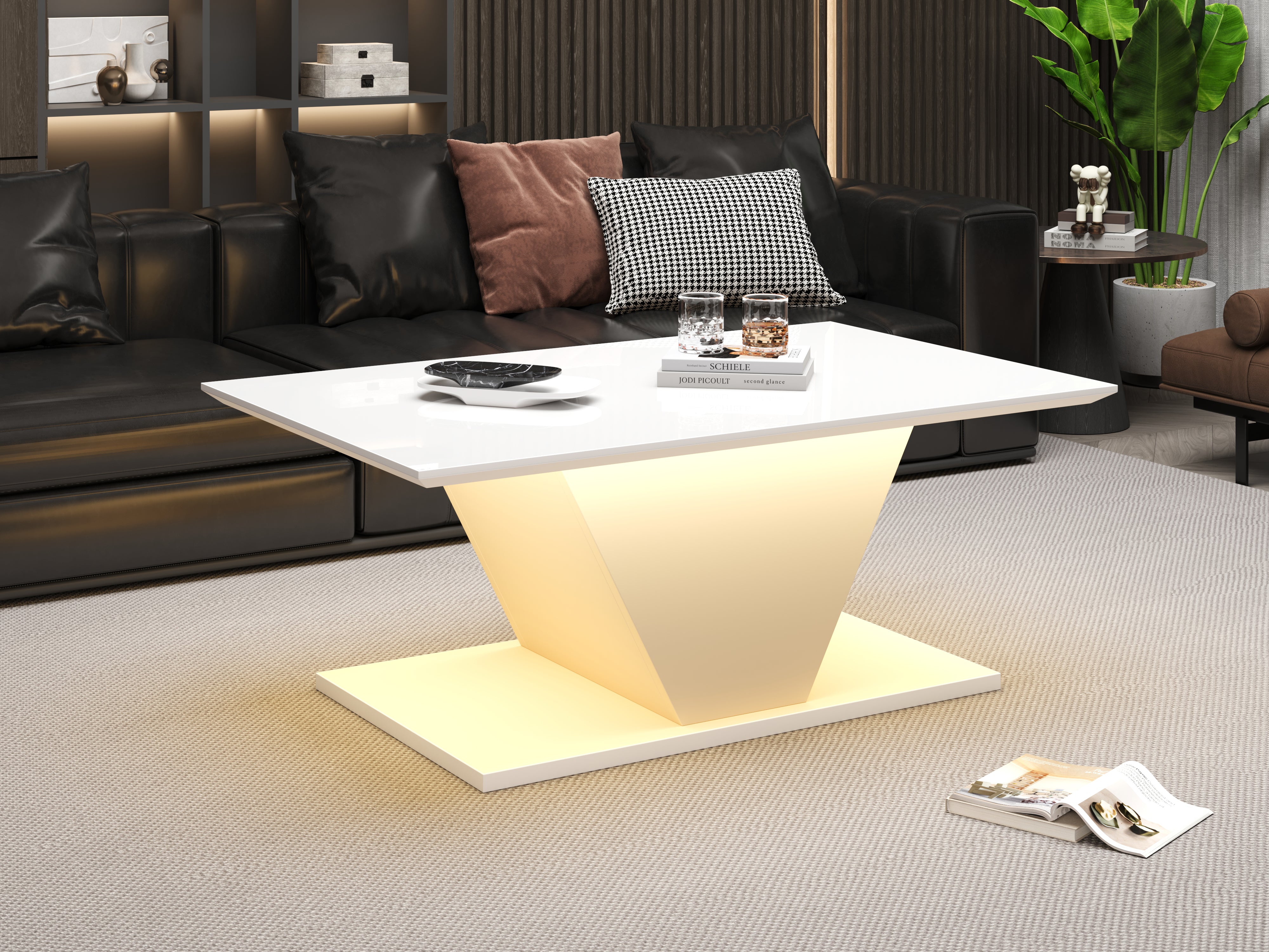 Logidon V-vorm salontafel wit hoogglans LED verlichting 100x50x46 cm