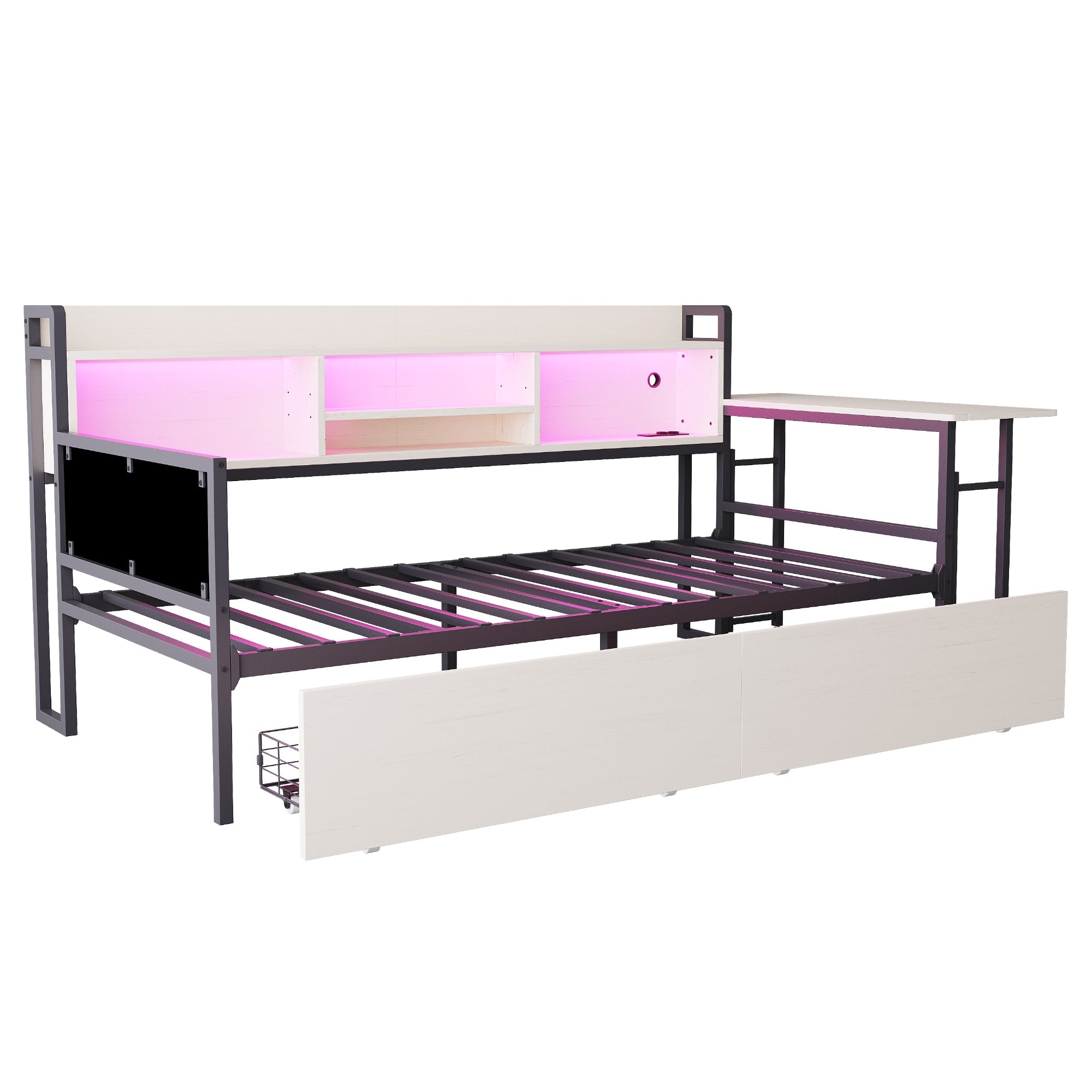 Logidon ijzeren slaapbank 90x200 cm met LED-verlichting opbergruimte wit