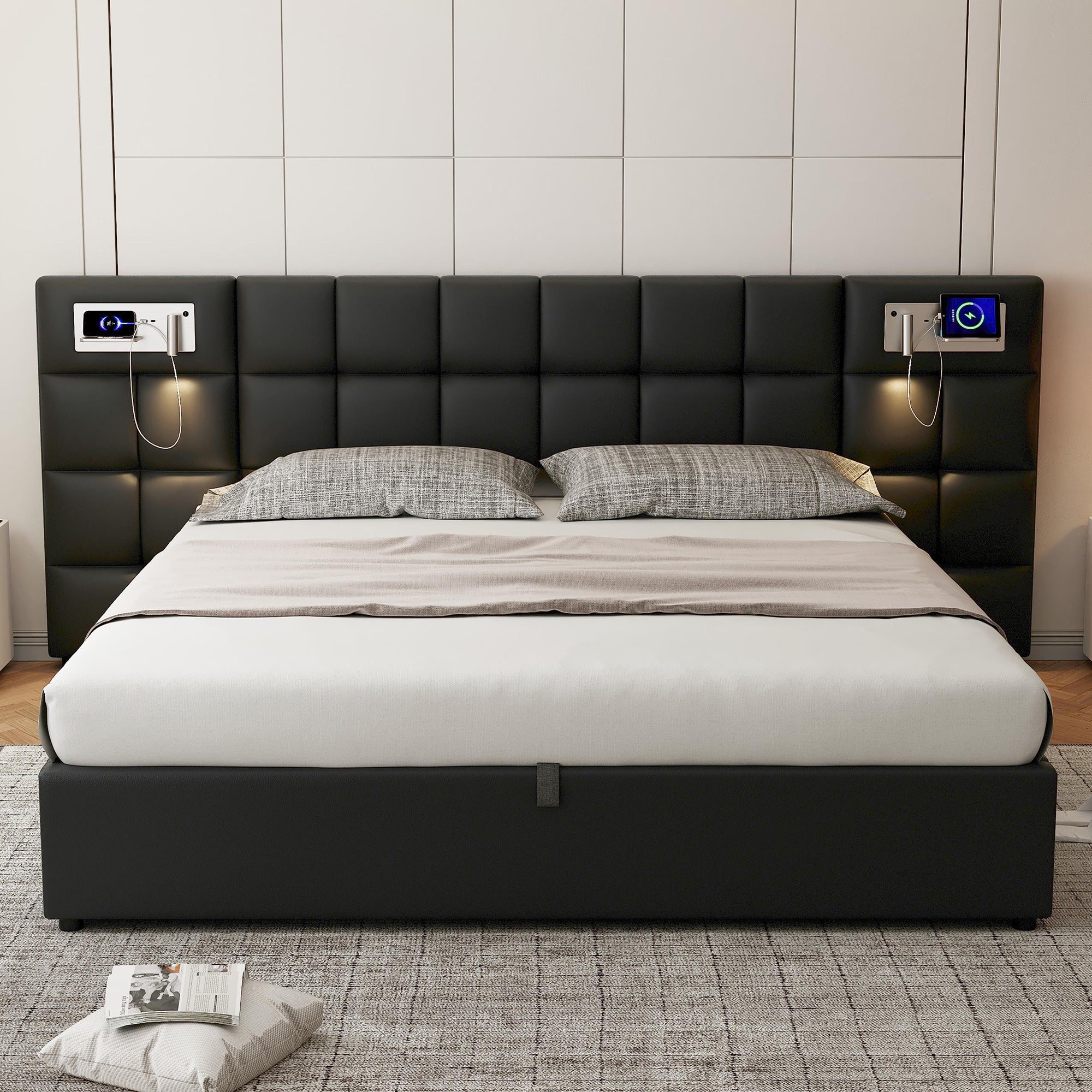 Logidon gestoffeerd bed 180 x 200 cm met USB poort en draadloos opladen