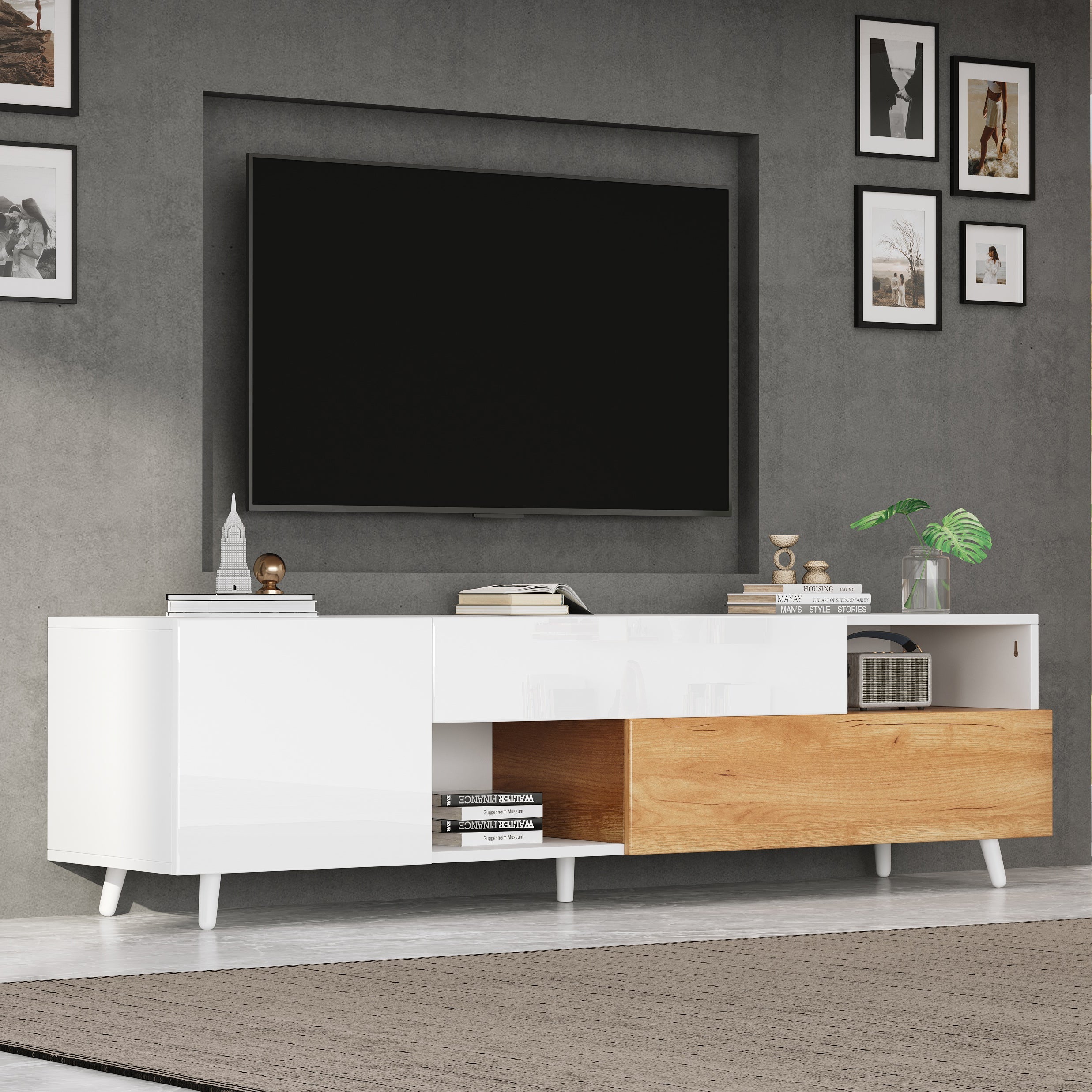 Logidon TV-meubel 180x38x50 cm witte houtlook deur en lade