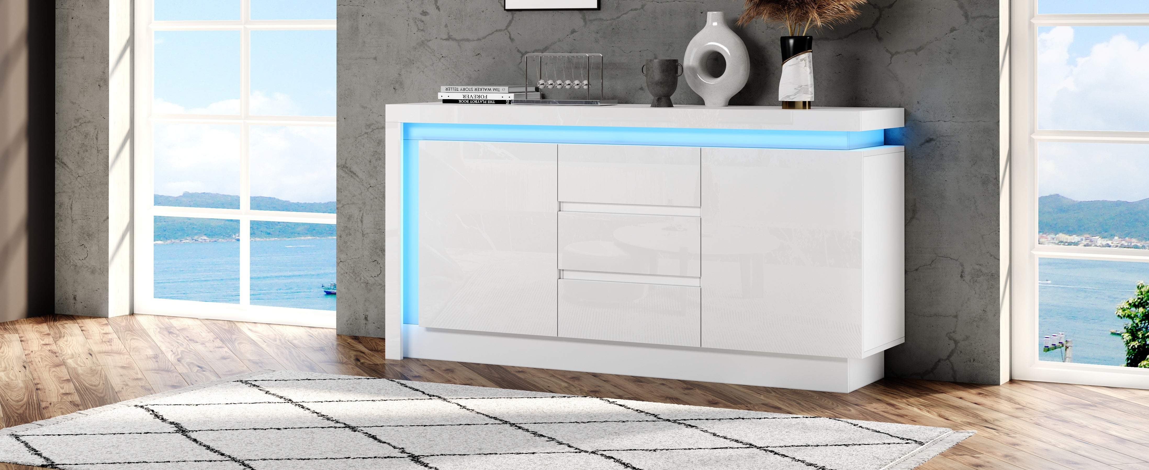 Logidon sideboard 140x35x72 cm white high gloss with LED