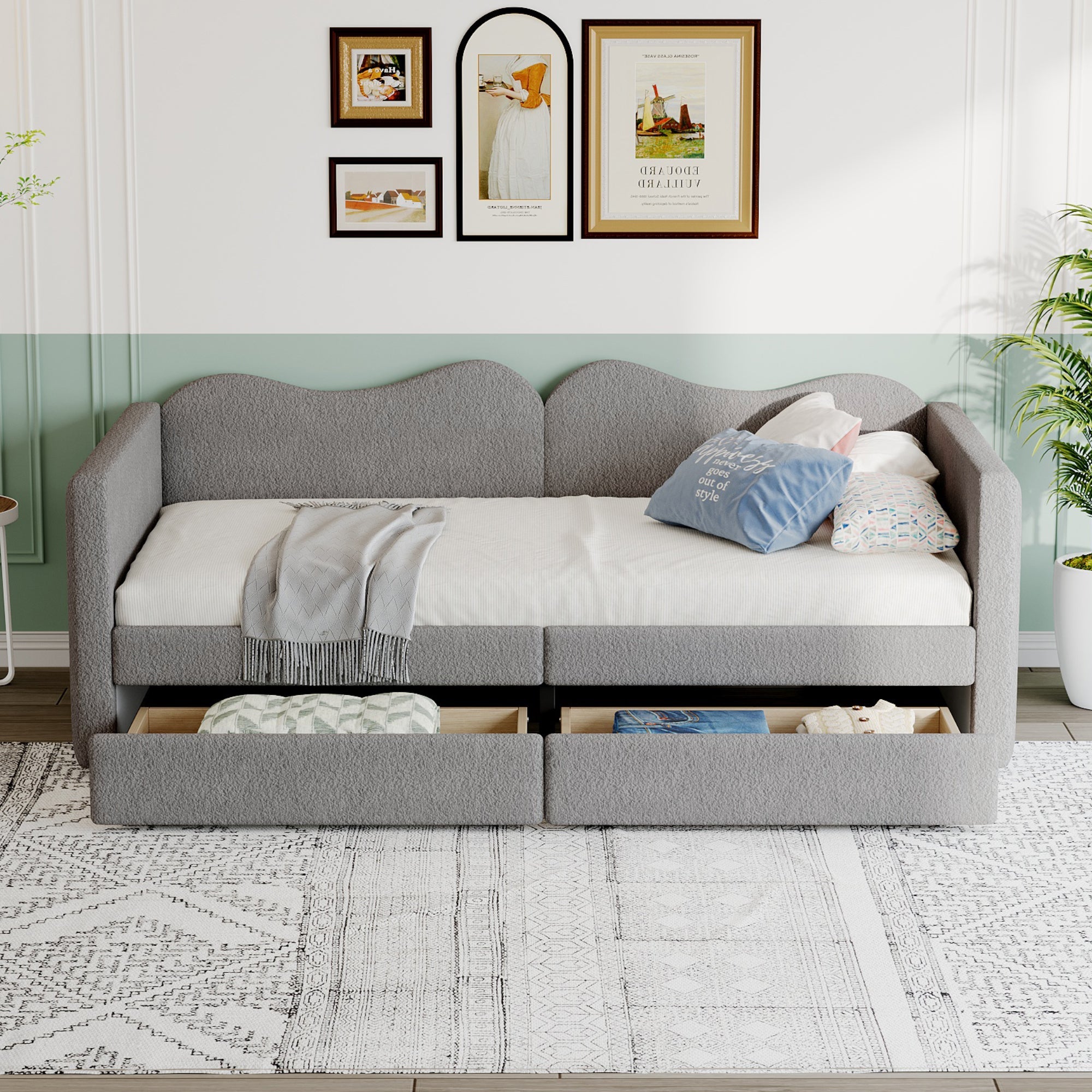 Logidon gestoffeerd bed 90x200 grijze slaapbank met 2 lades