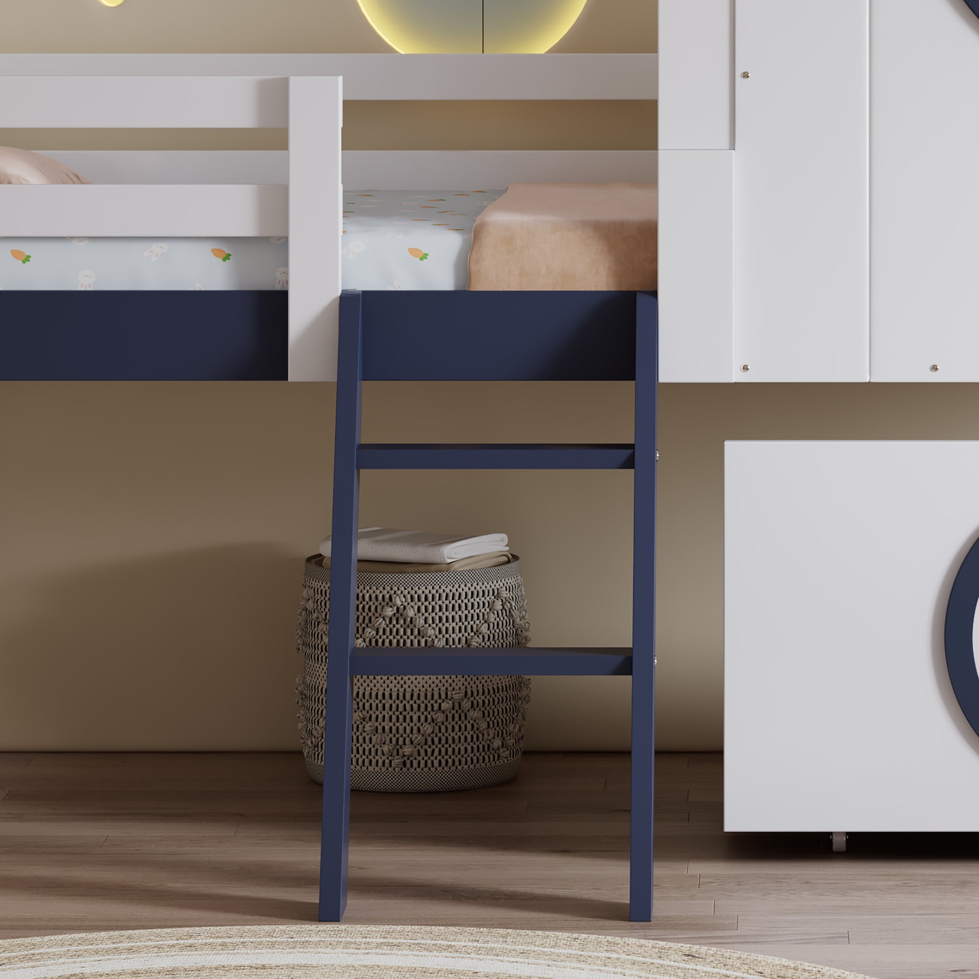 Logidon stapelbed halfhoogslaper 90x200 wit donkerblauw dakraam