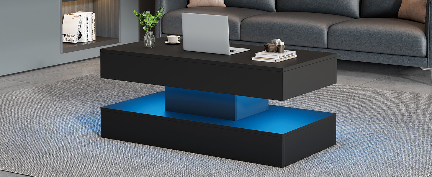 Logidon LED Salontafel met verborgen opbergruimte 100x50 cm Zwart
