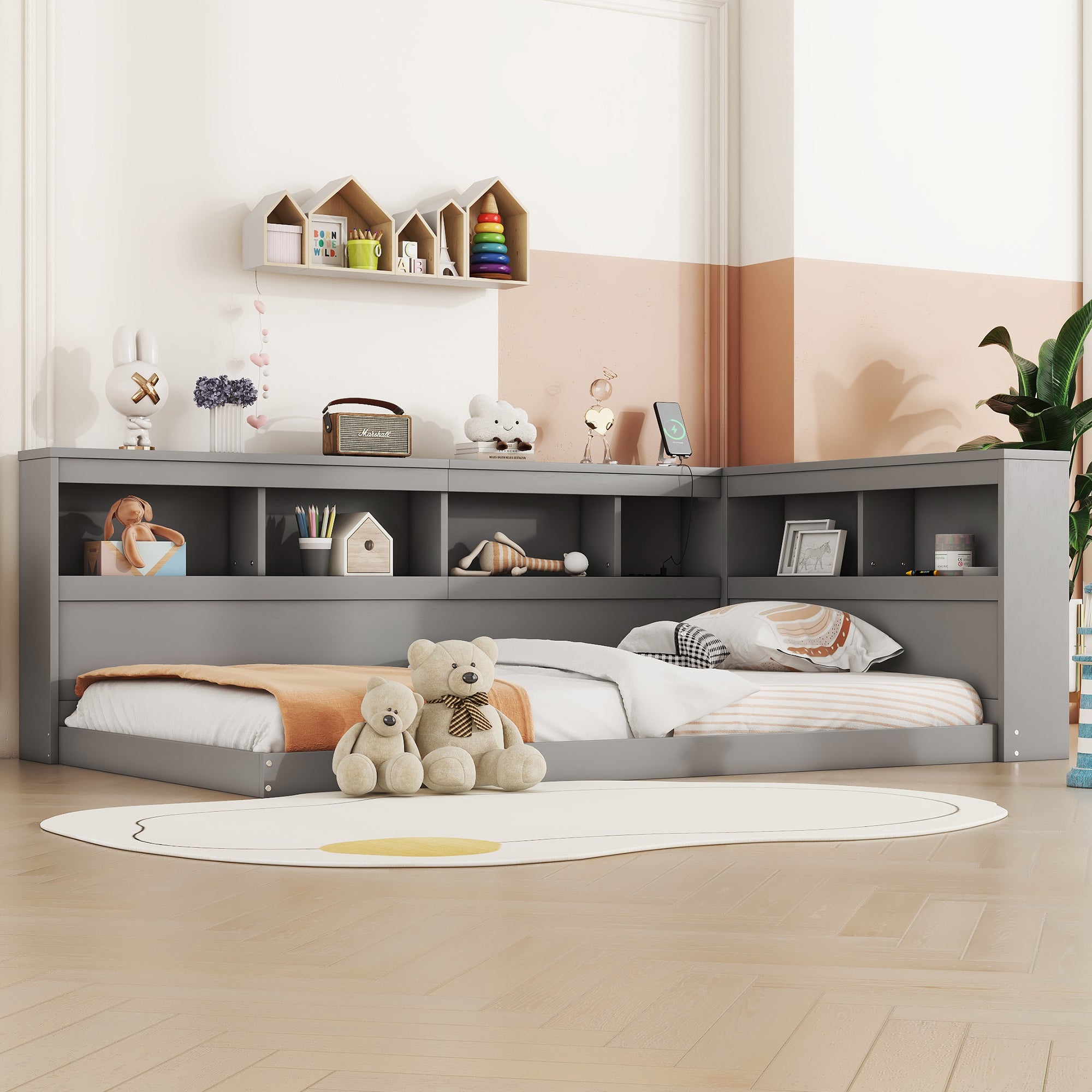 Logidon daybed 90x200 grijs inclusief stopcontact en USB lattenbodem
