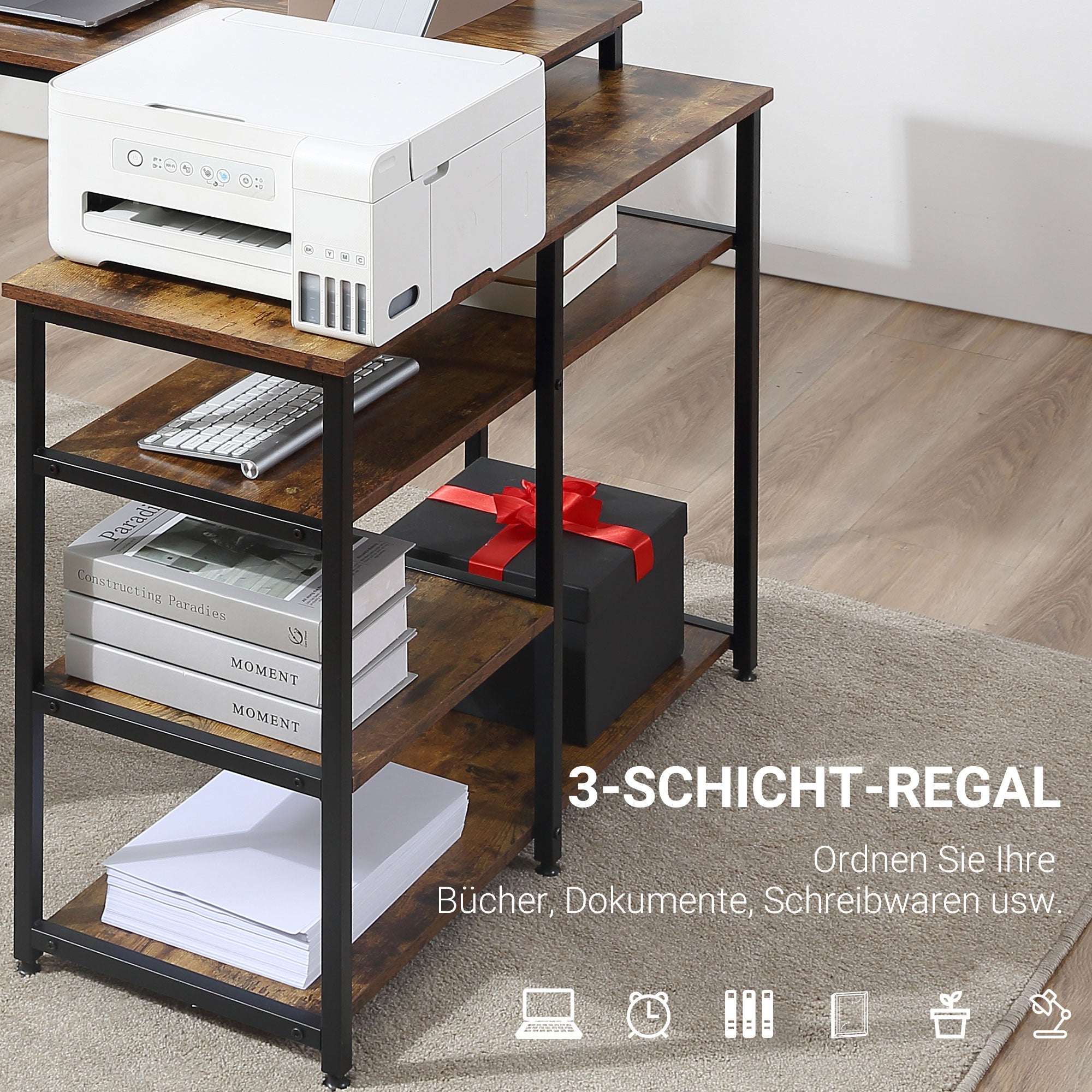Logidon Hoekbureau L-vorm PC-tafel 135x90x79 cm Rustiek Bruin
