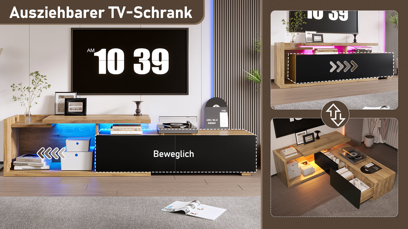 Logidon modulair tv-meubel met LED-verlichting en uittrekmodule